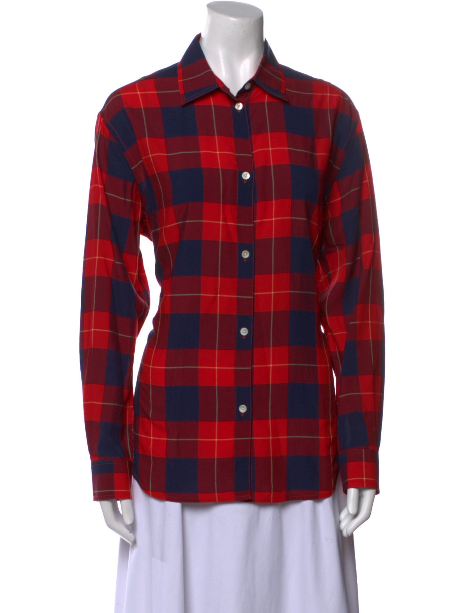 TOTEME Plaid Print Long Sleeve Button-Up Top