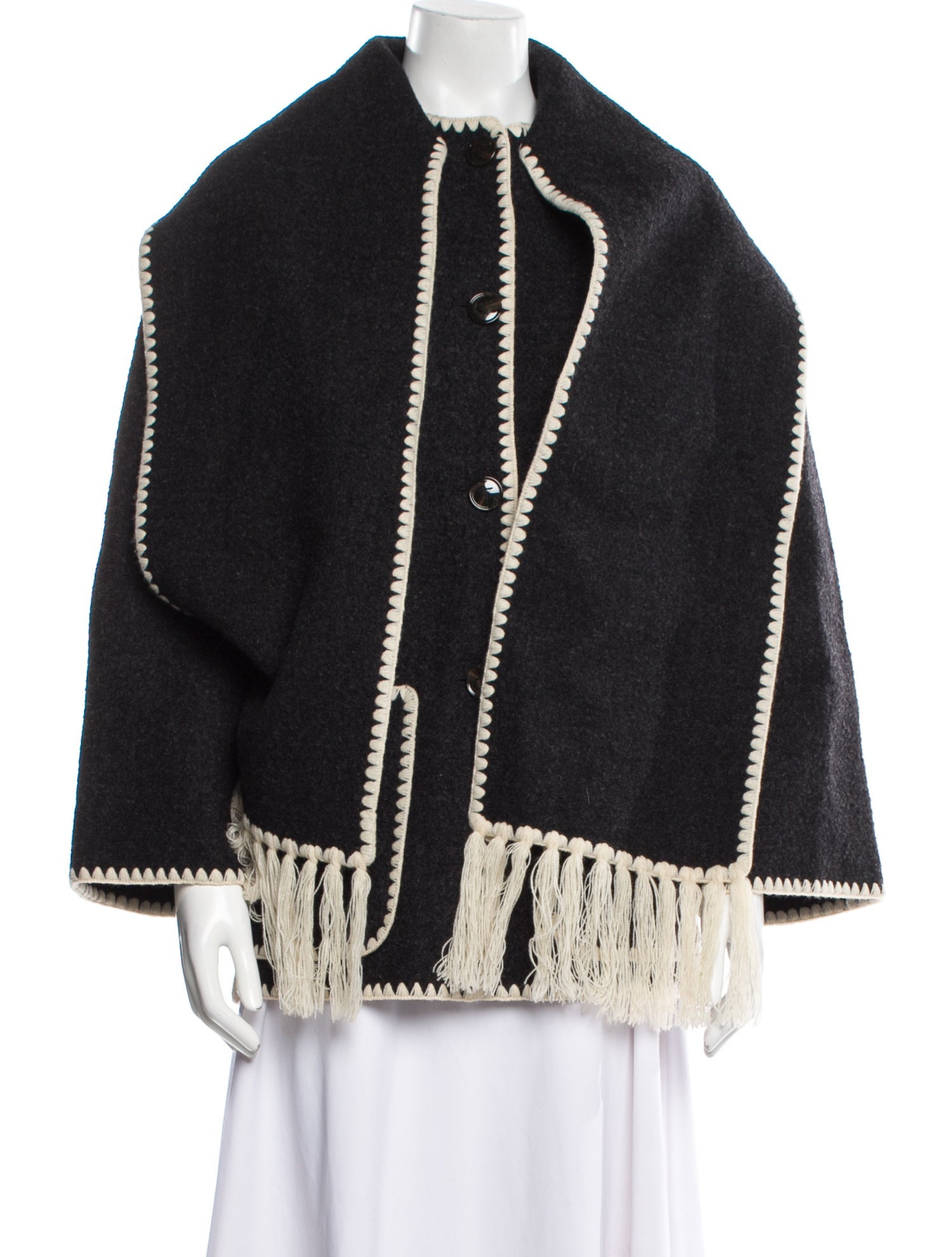 TOTEME Wool Colorblock Pattern Faux Fur Jacket