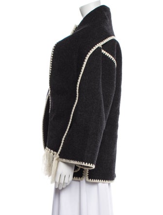 TOTEME Wool Colorblock Pattern Faux Fur Jacket