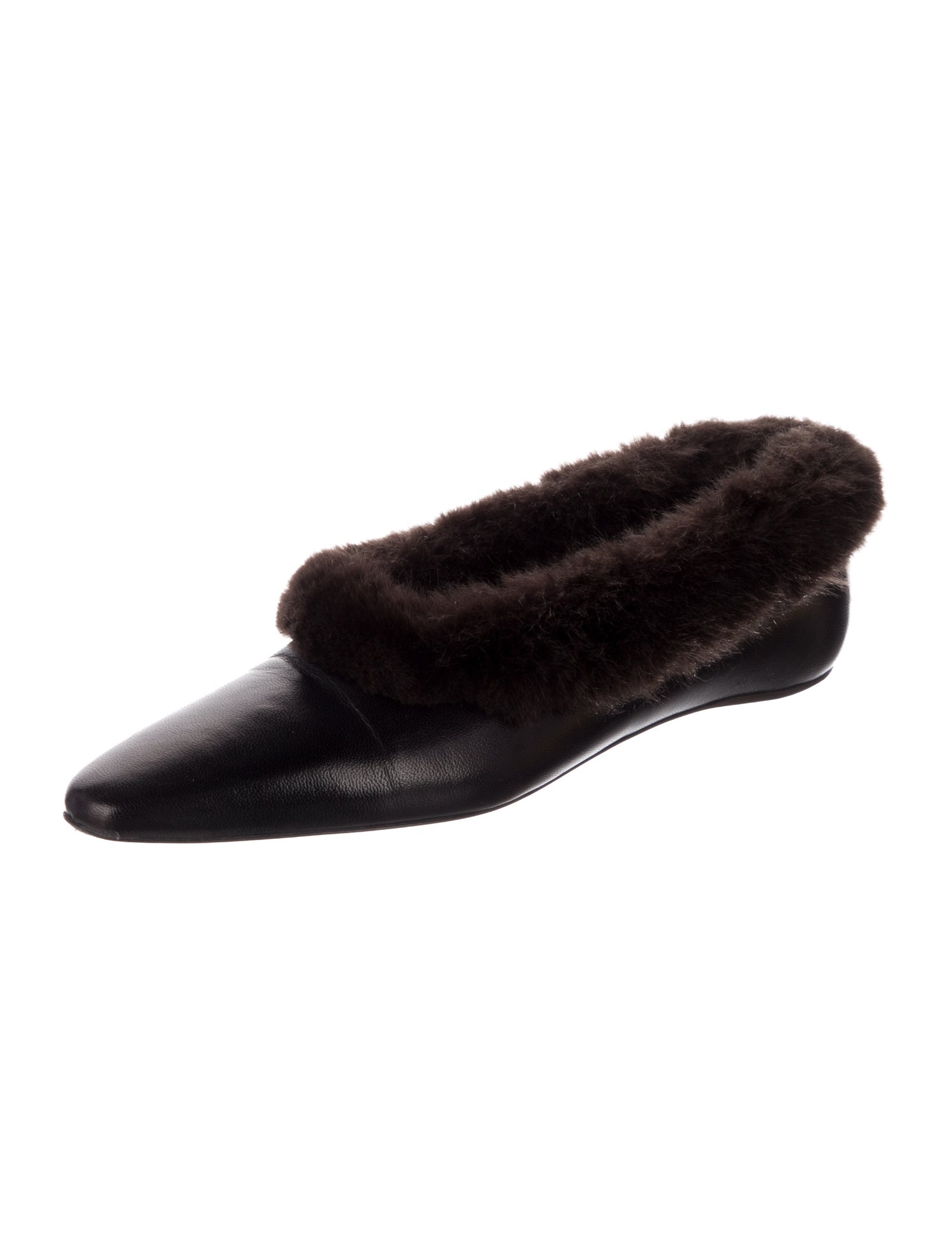 TOTEME Leather Faux Fur Trim Flats