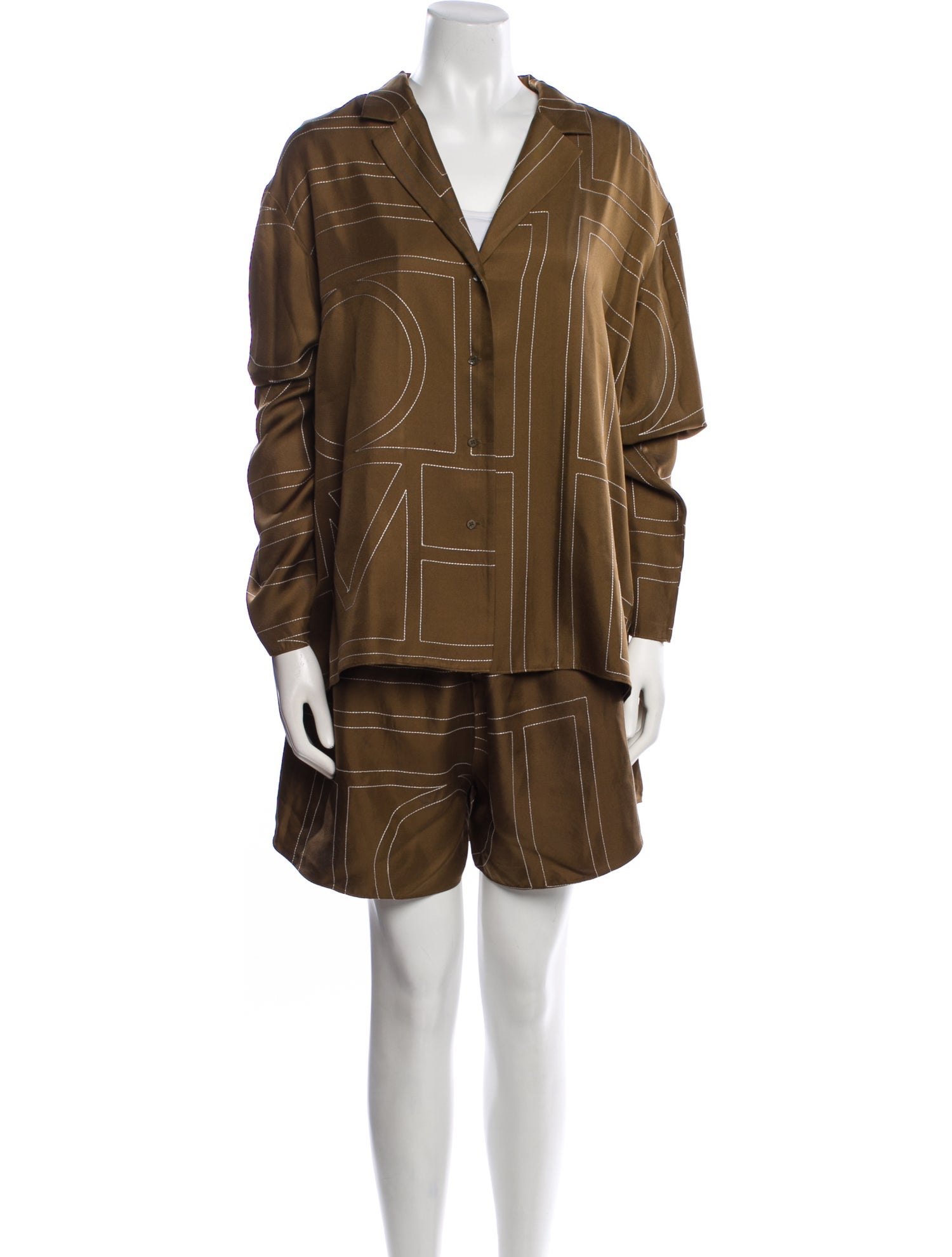 TOTEME Silk Embroidered Accent Pajamas