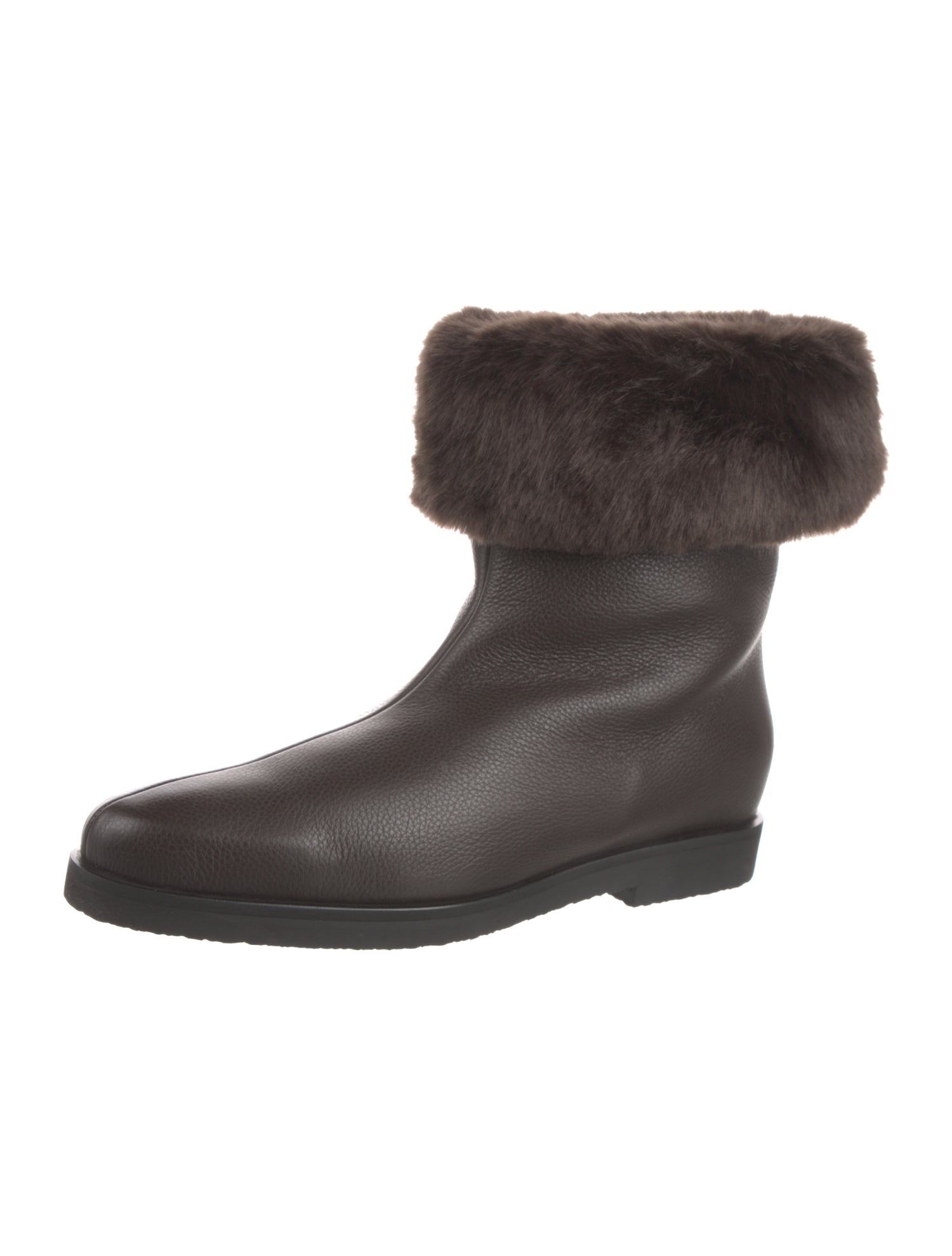TOTEME Leather Fur Trim Boots