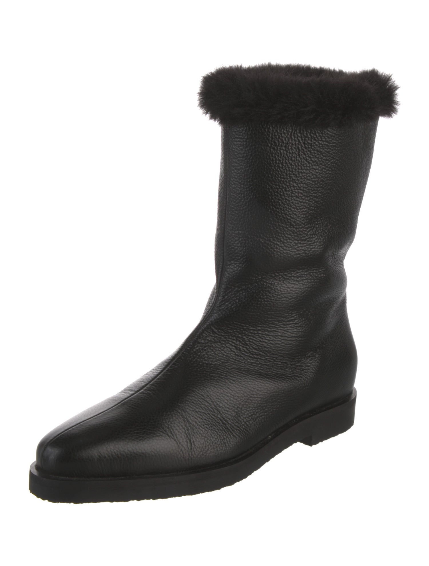 TOTEME Leather Faux Fur Trim Boots