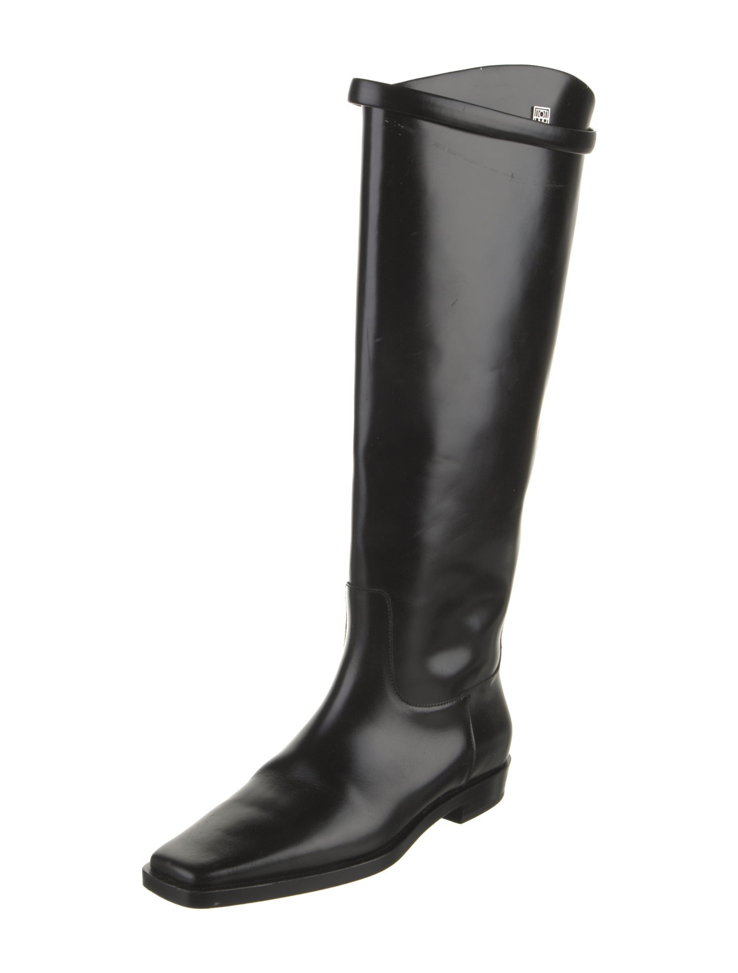 TOTEME Patent Leather Leather Trim Embellishment Riding Boots