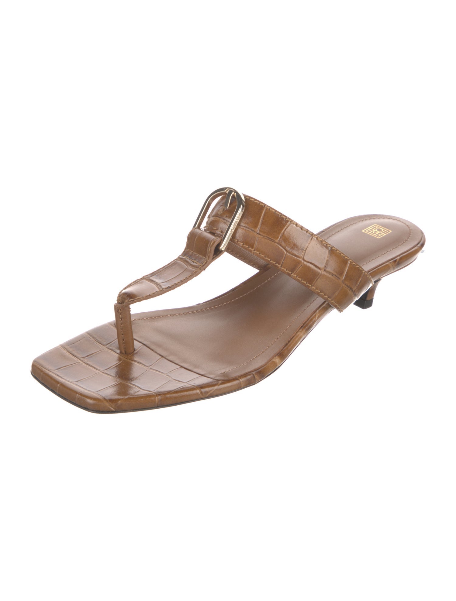 TOTEME Embossed Leather T-Strap Sandals