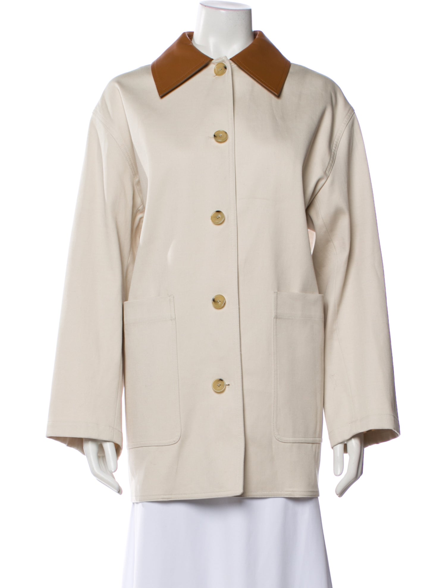 TOTEME Leather Collar Cotton Barn Utility Jacket