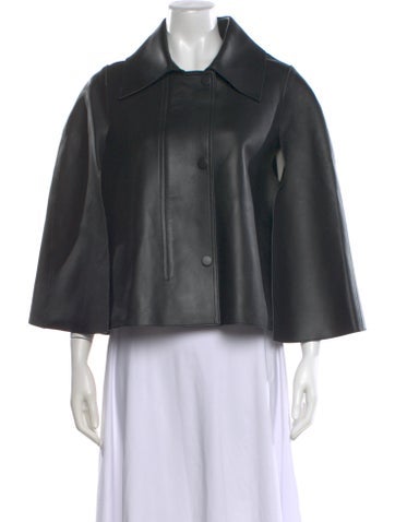 Pre-owned Totême Double Leather Cape Lamb Leather Jacket In Black