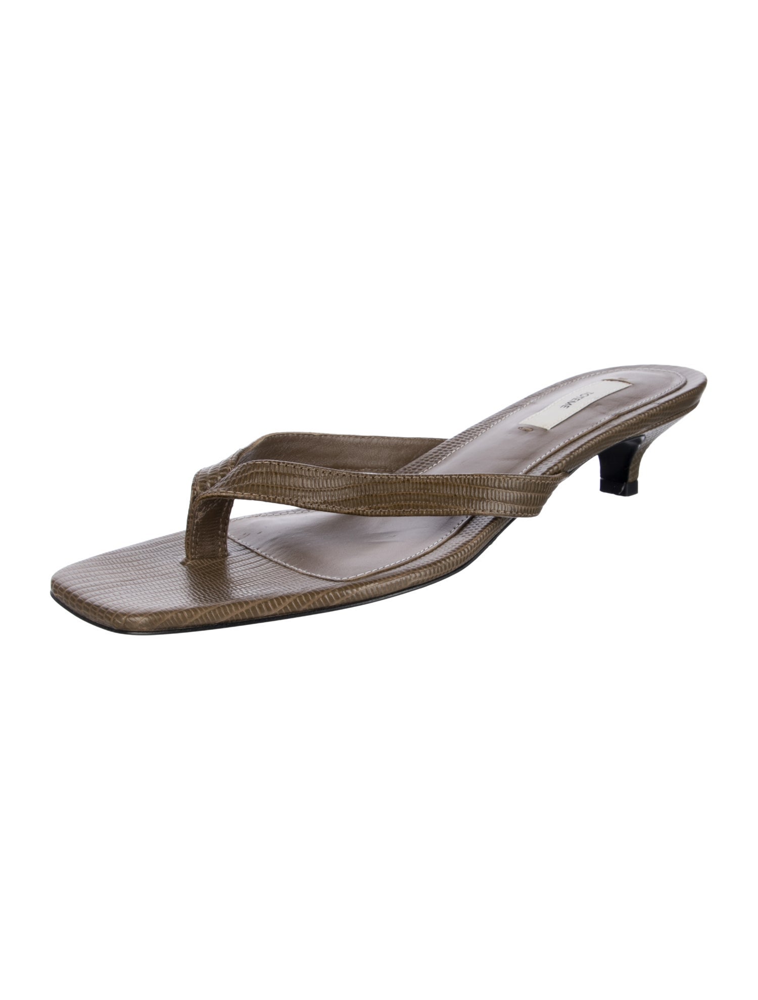TOTEME Embossed Leather Animal Print Flip Flops