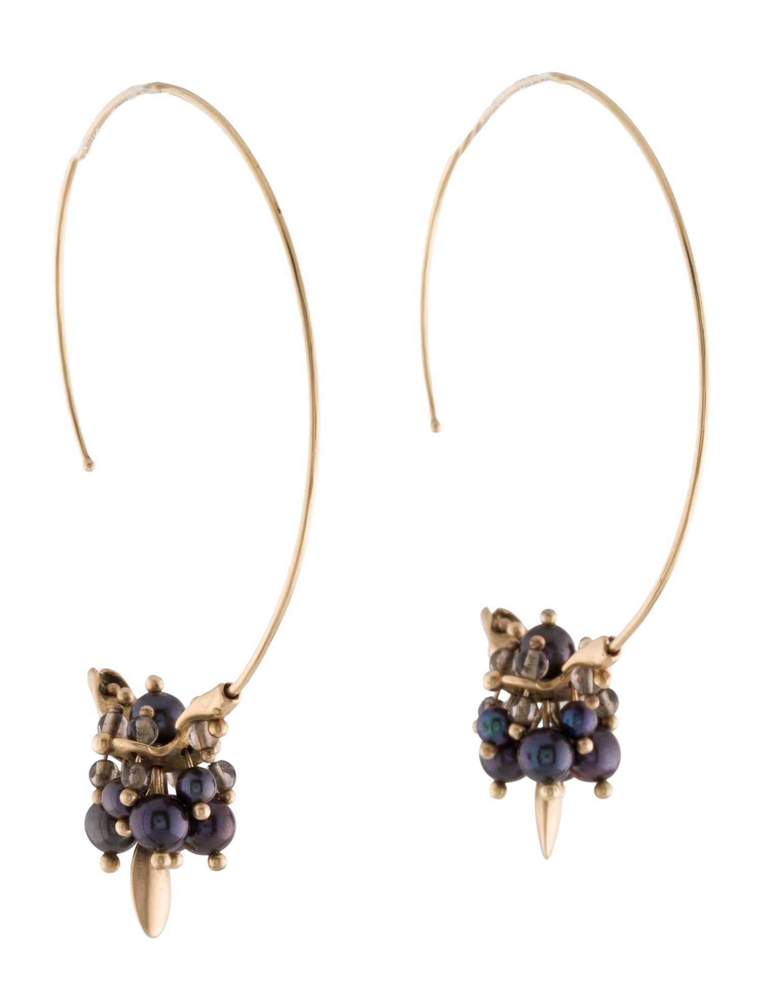 Ted Muehling 14K Pearl & Smoky Quartz Small Cluster Hoop Earrings