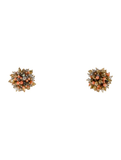 Ted Muehling 14K Diamond, Coral & Shell Cluster Stud Earrings