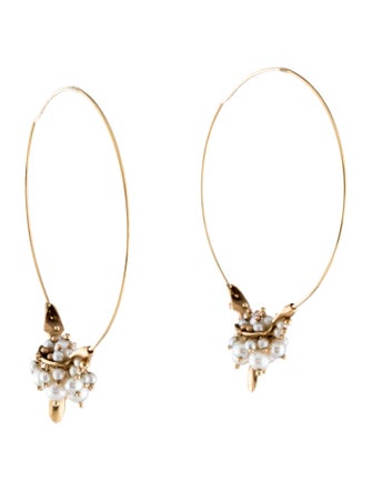 Ted Muehling 14K Pearl Small Hoop Clusters
