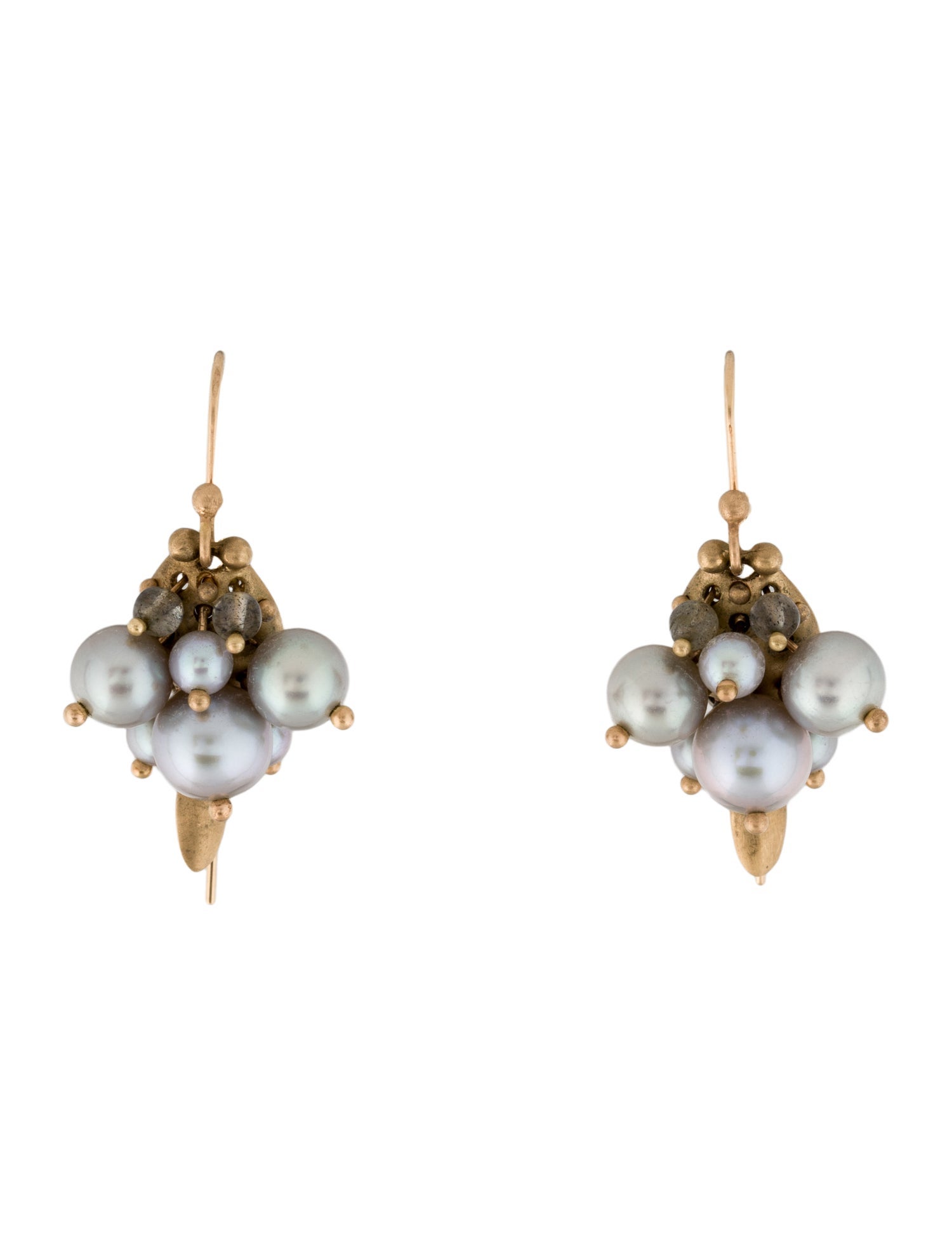 Ted Muehling 10K Pearl Bug Cluster Drop Earrings