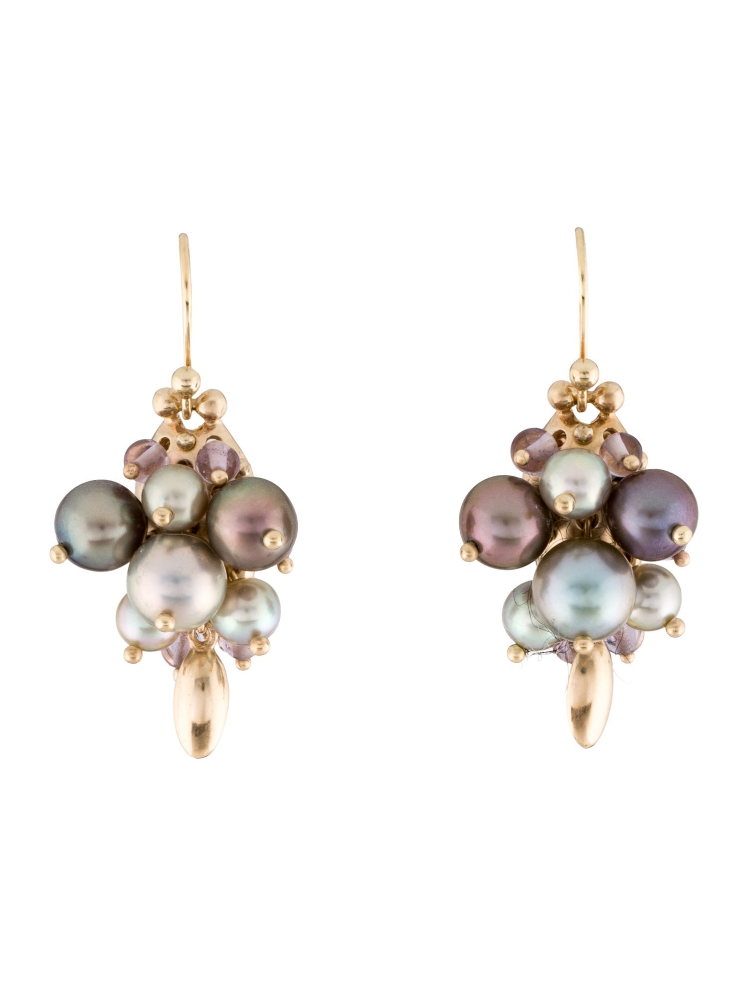 Ted Muehling Pearl & Amethyst Bug Cluster Drop Earrings