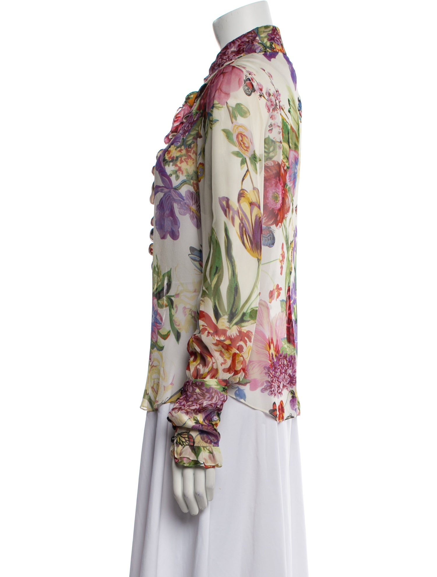 Tuleh Silk Floral Print Button-Up Top