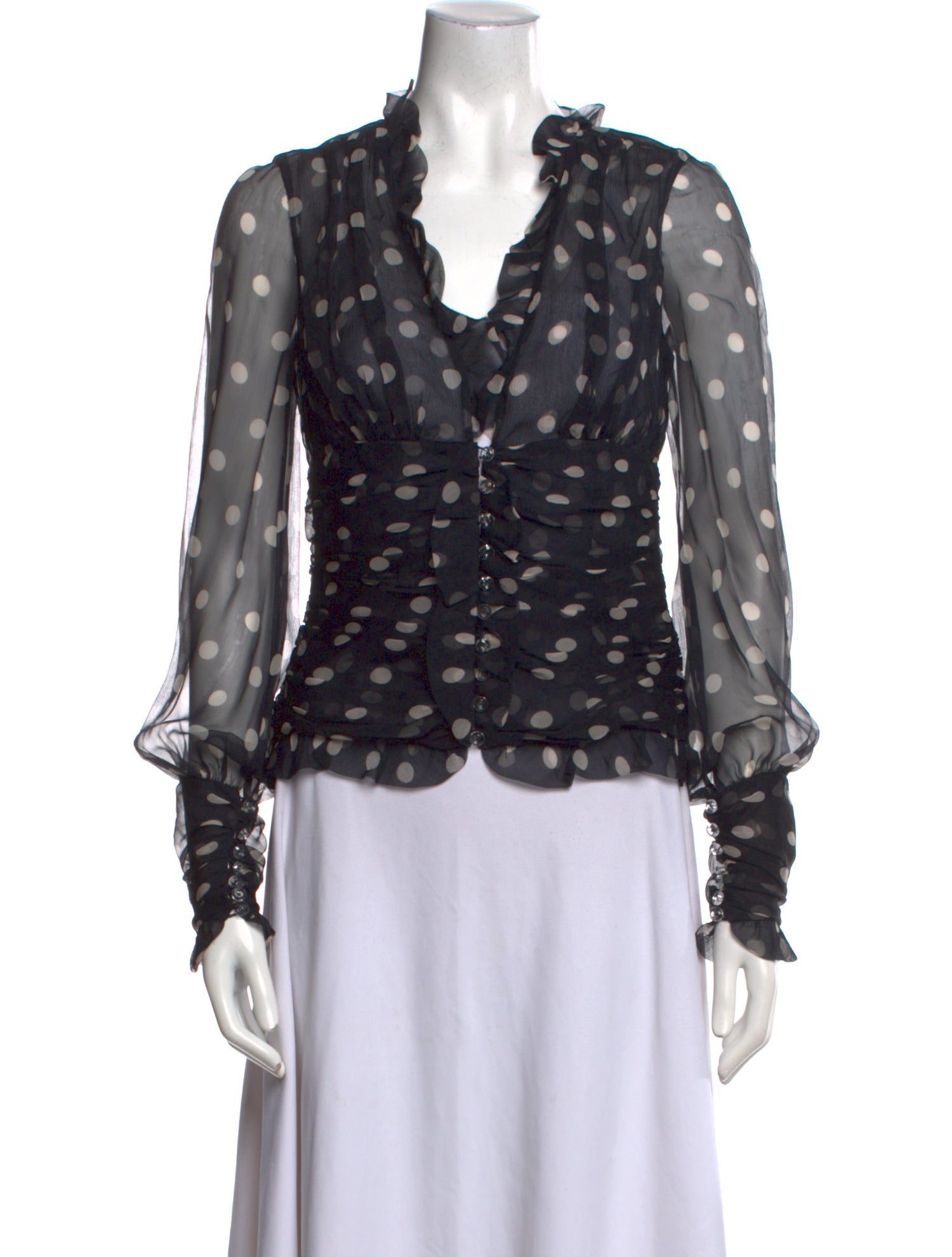 Tuleh Polka Dot Print V-Neck Blouse