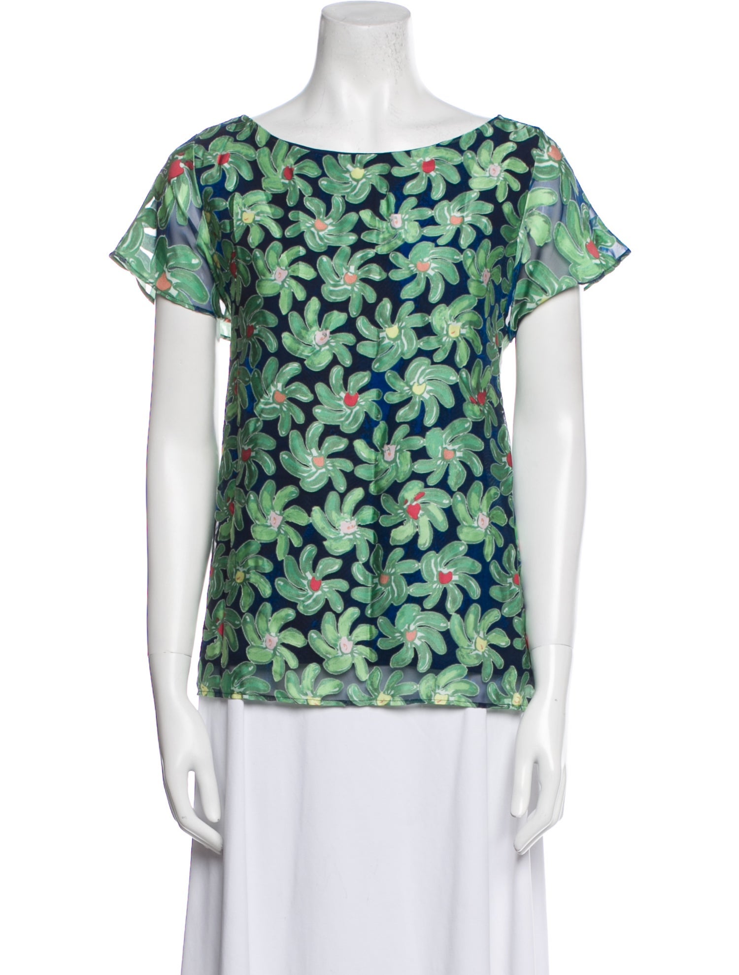 Tsumori Chisato Floral Print Bateau Neckline T-Shirt