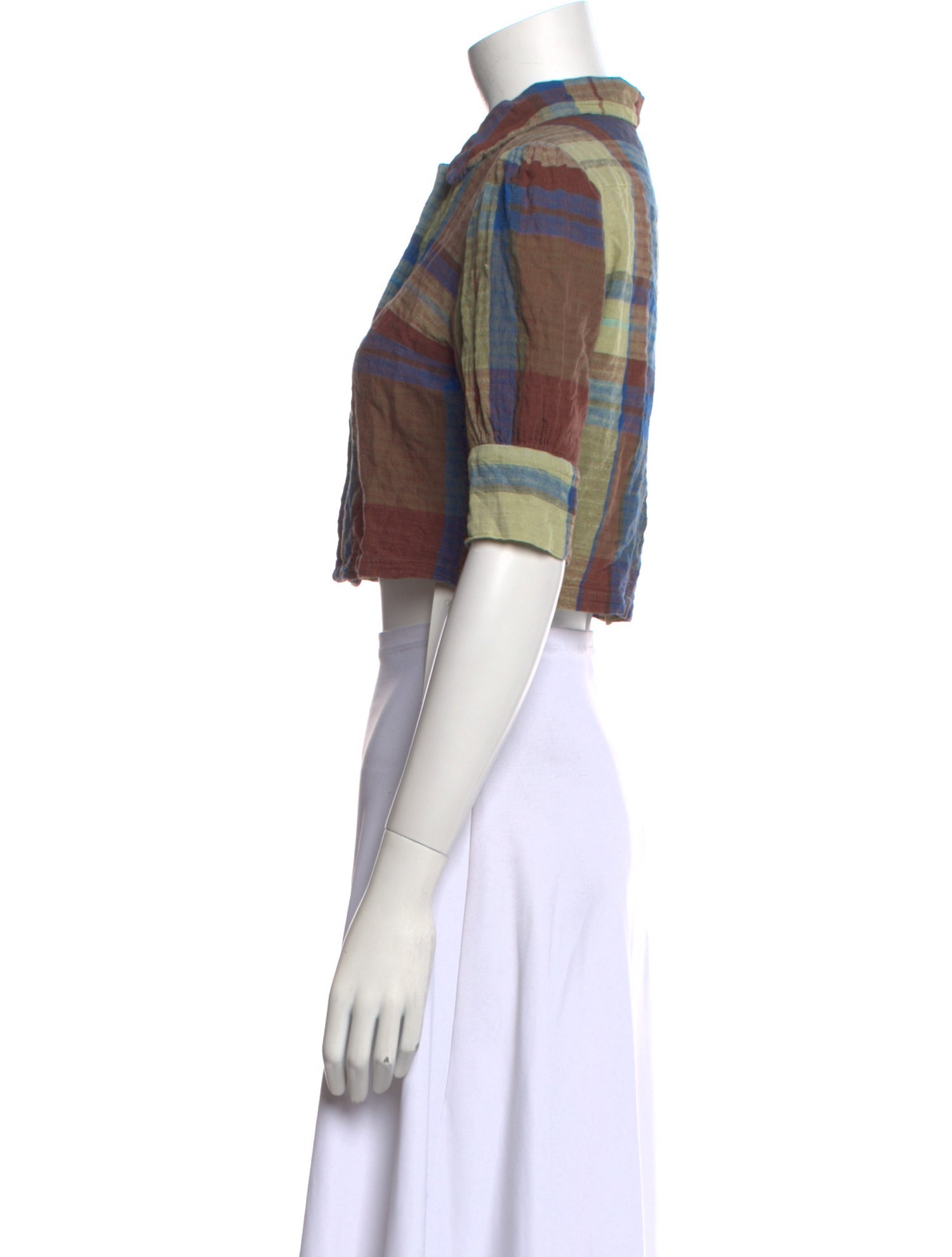 Tsumori Chisato Plaid Print Short Sleeve Crop Top