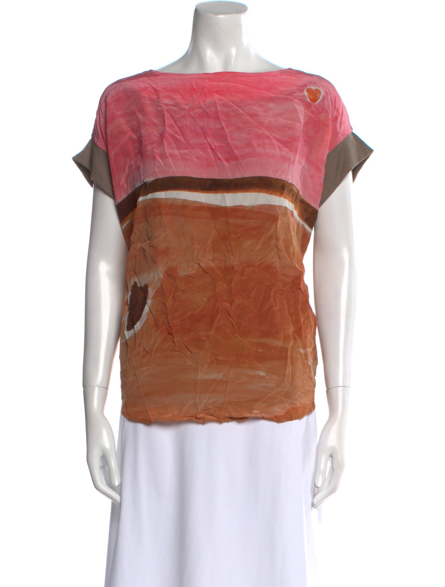 Tsumori Chisato Colorblock Pattern Bateau Neckline Blouse