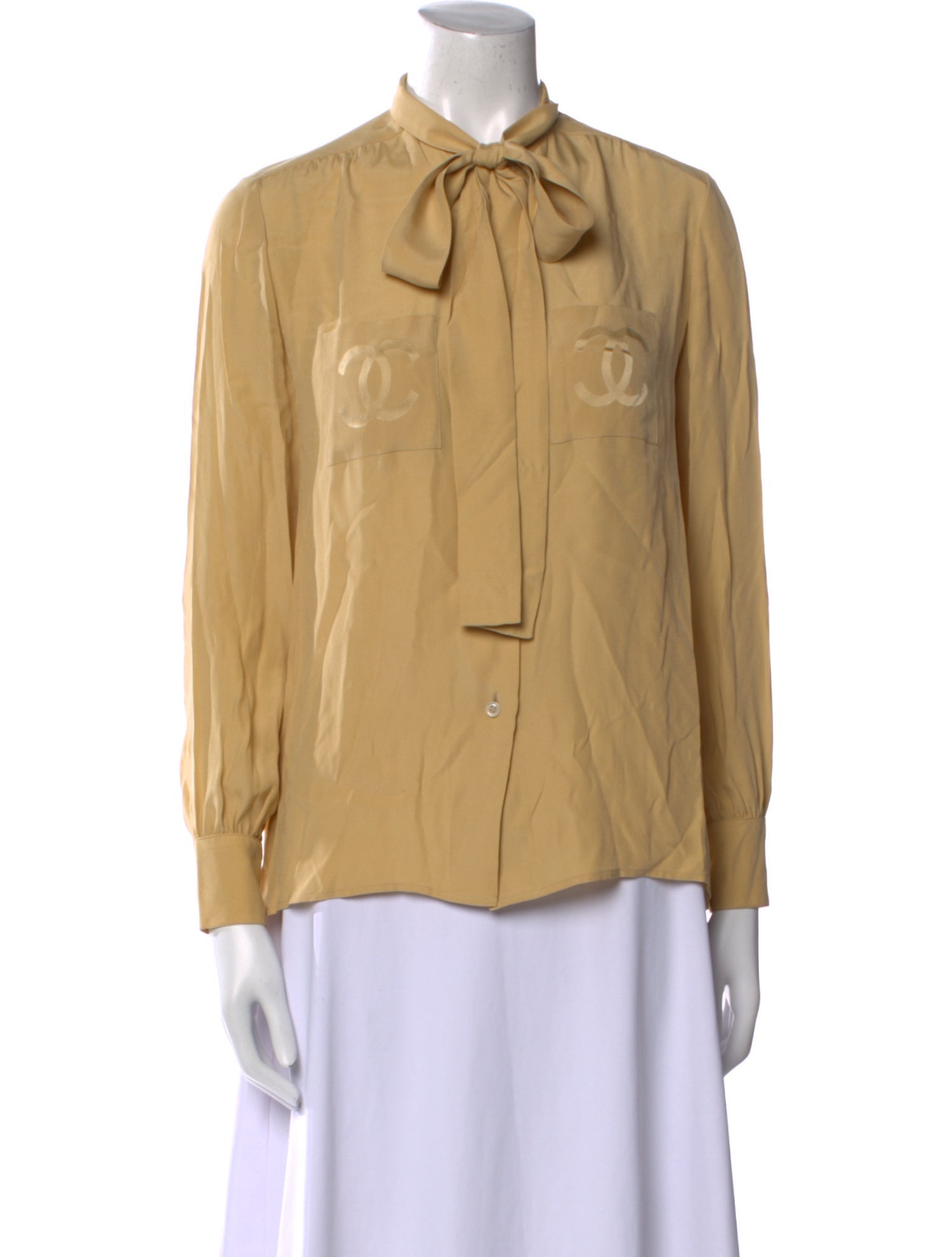 Chanel Creations Silk Long Sleeve Button-Up Top