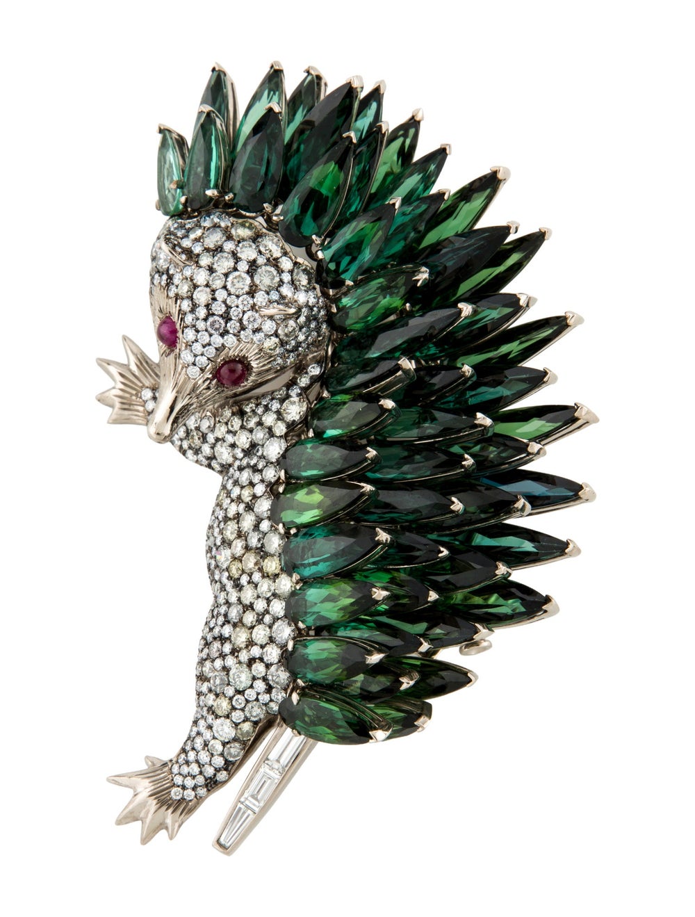 Cicada 18K Tourmaline & Diamond Echidna Brooch