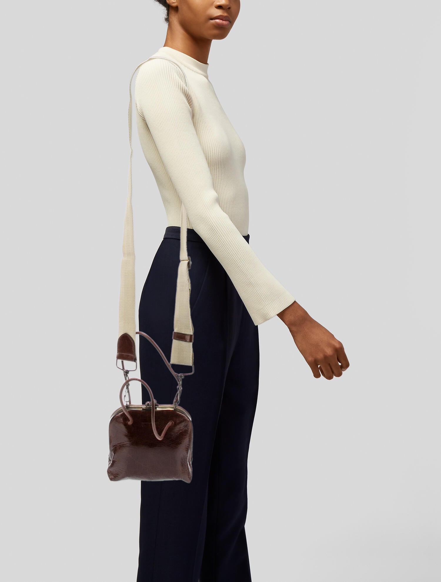 Uma Wang Leather Kiss-Lock Shoulder Bag - Brown Shoulder