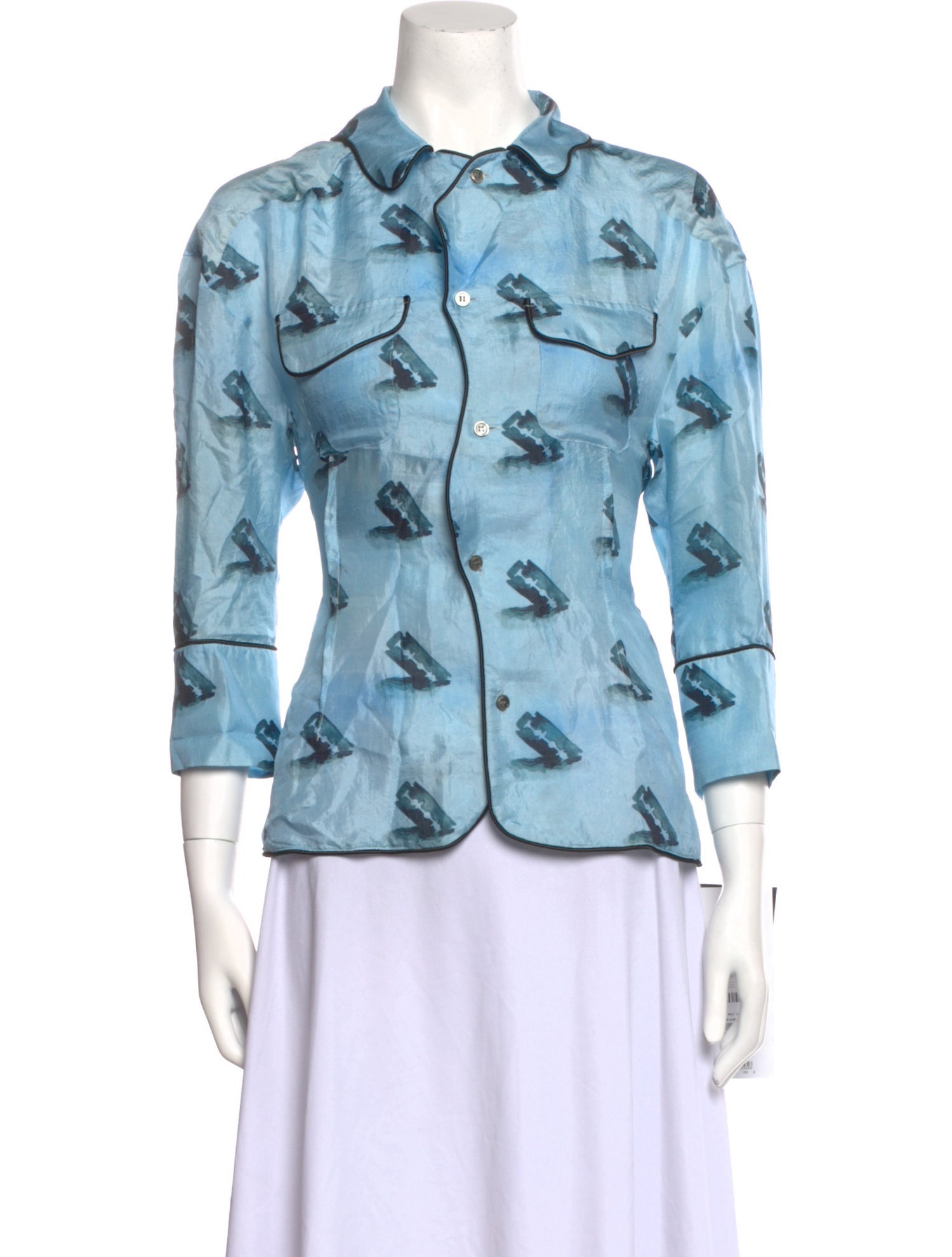 Undercover Silk Three-Quarter Sleeve Button-Up Top w/ Tags