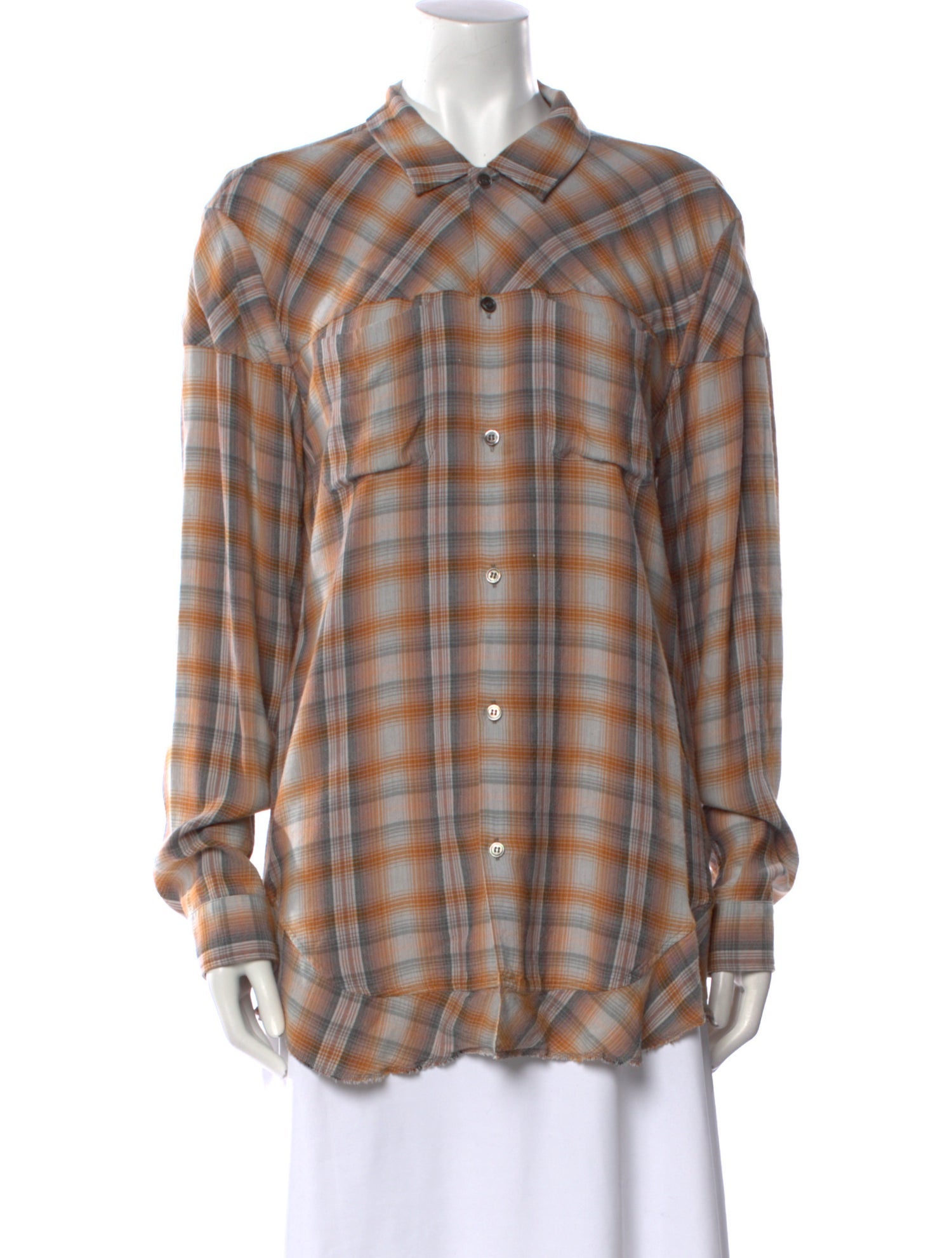 Undercover Plaid Print Long Sleeve Button-Up Top