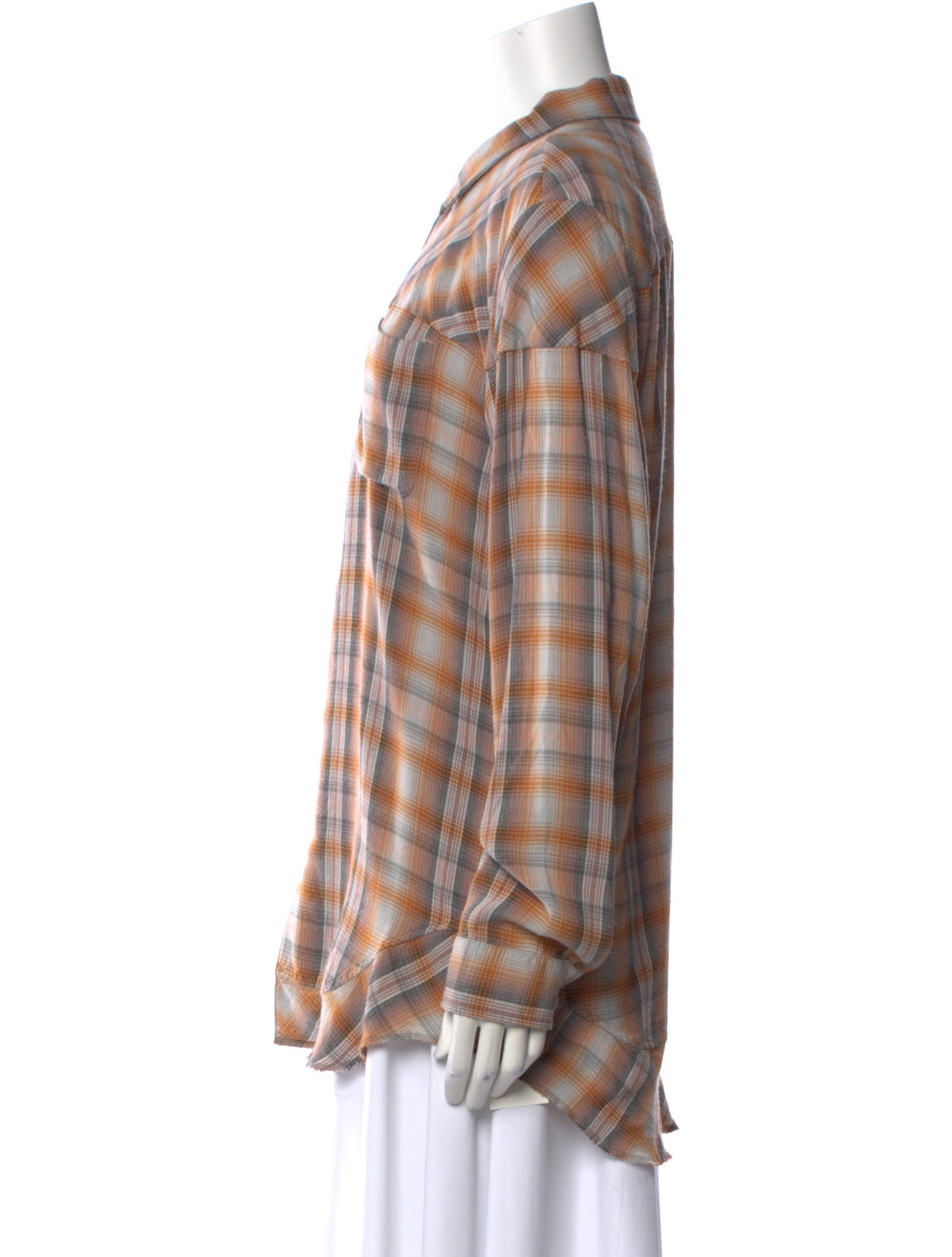 Undercover Plaid Print Long Sleeve Button-Up Top