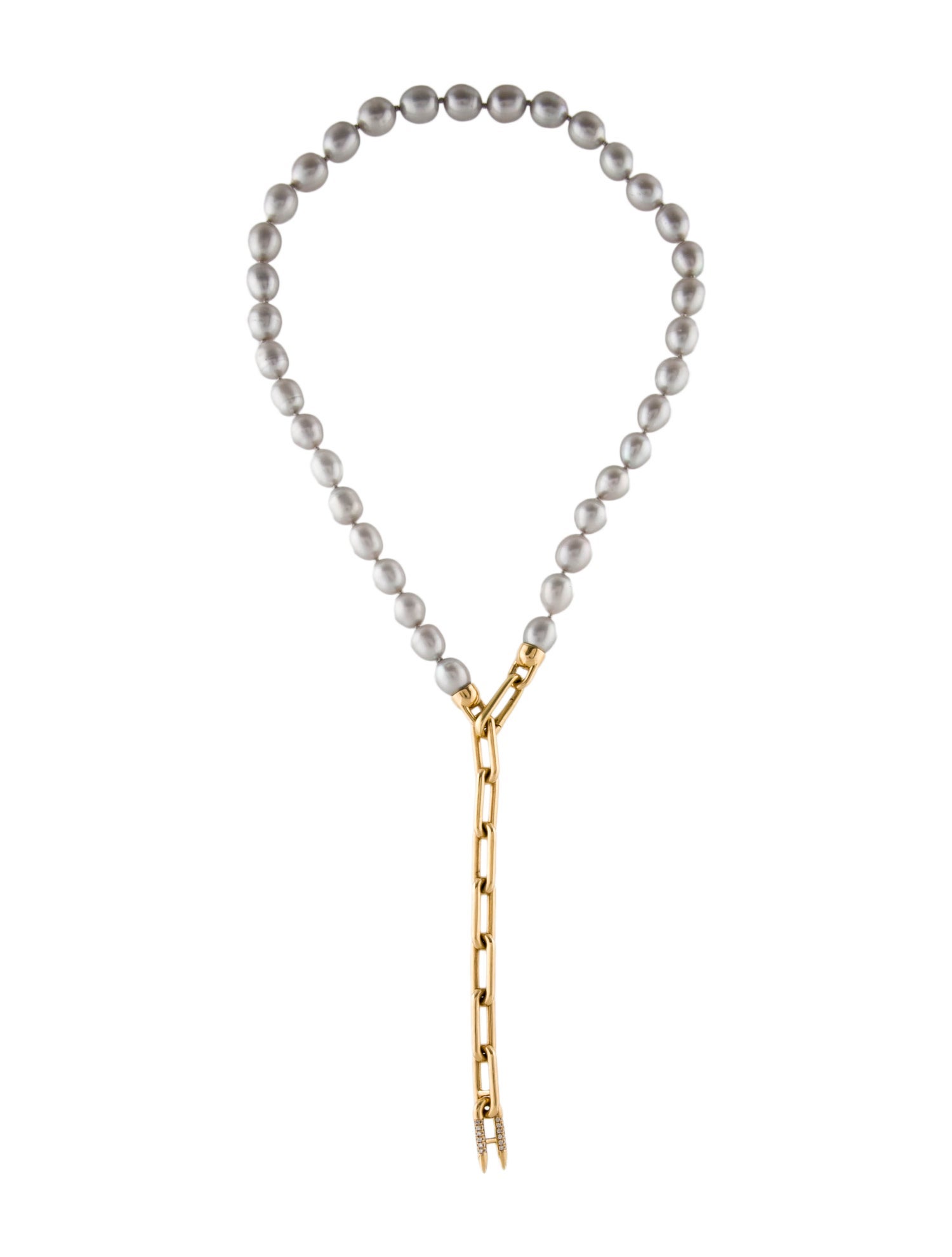 Uniform Object 18K Cultured Pearl & Diamond Smoke Convertible Lariat Necklace 18K Yellow Gold