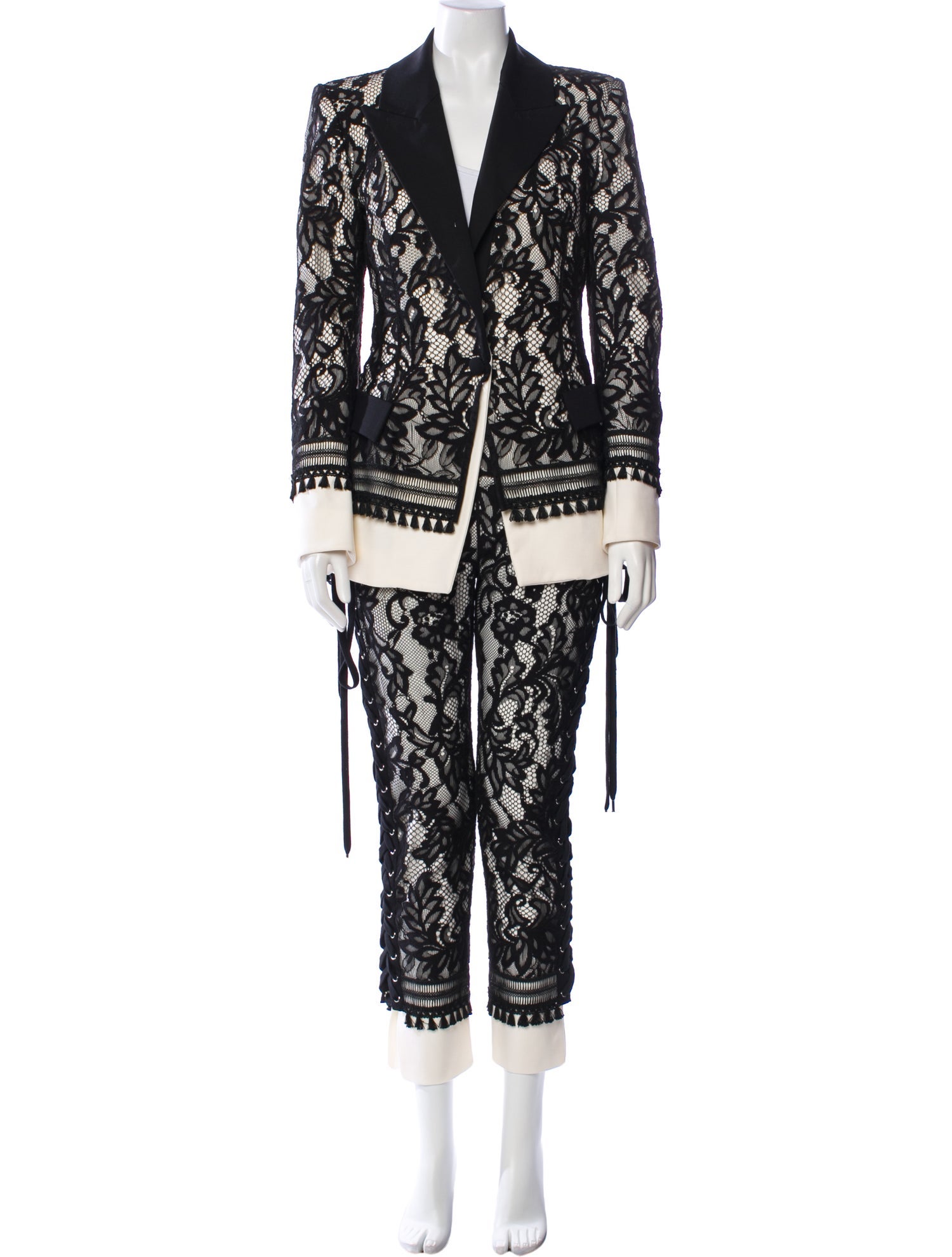 UNTTLD Lace Pattern Fringe Trim Accent Pantsuit