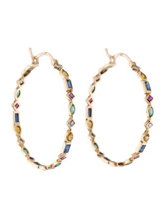 Metier by Tomfoolery 9K Multistone Hoop Earrings