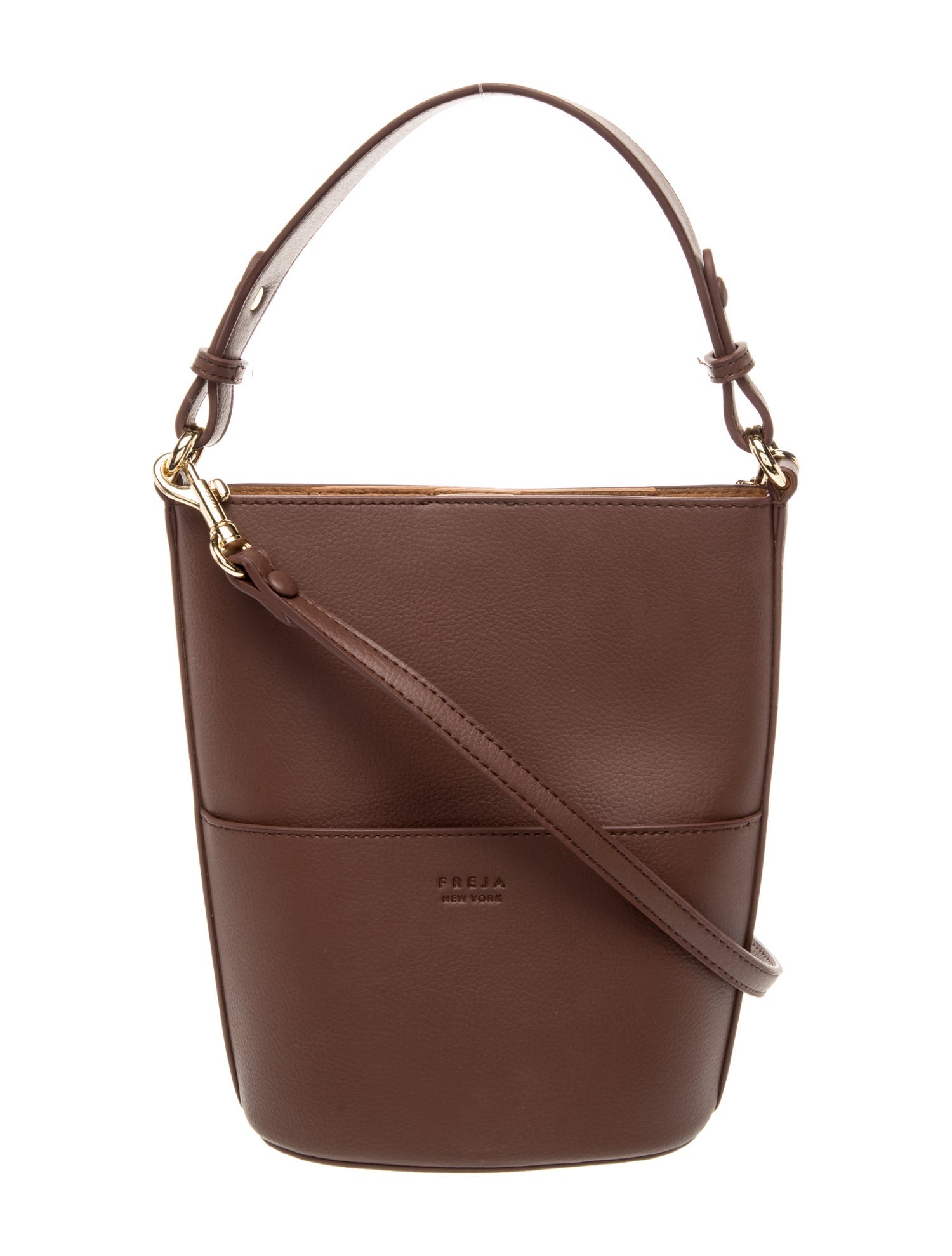 Freja Nyc Leather Bucket Bag - Brown Bucket Bags, Handbags