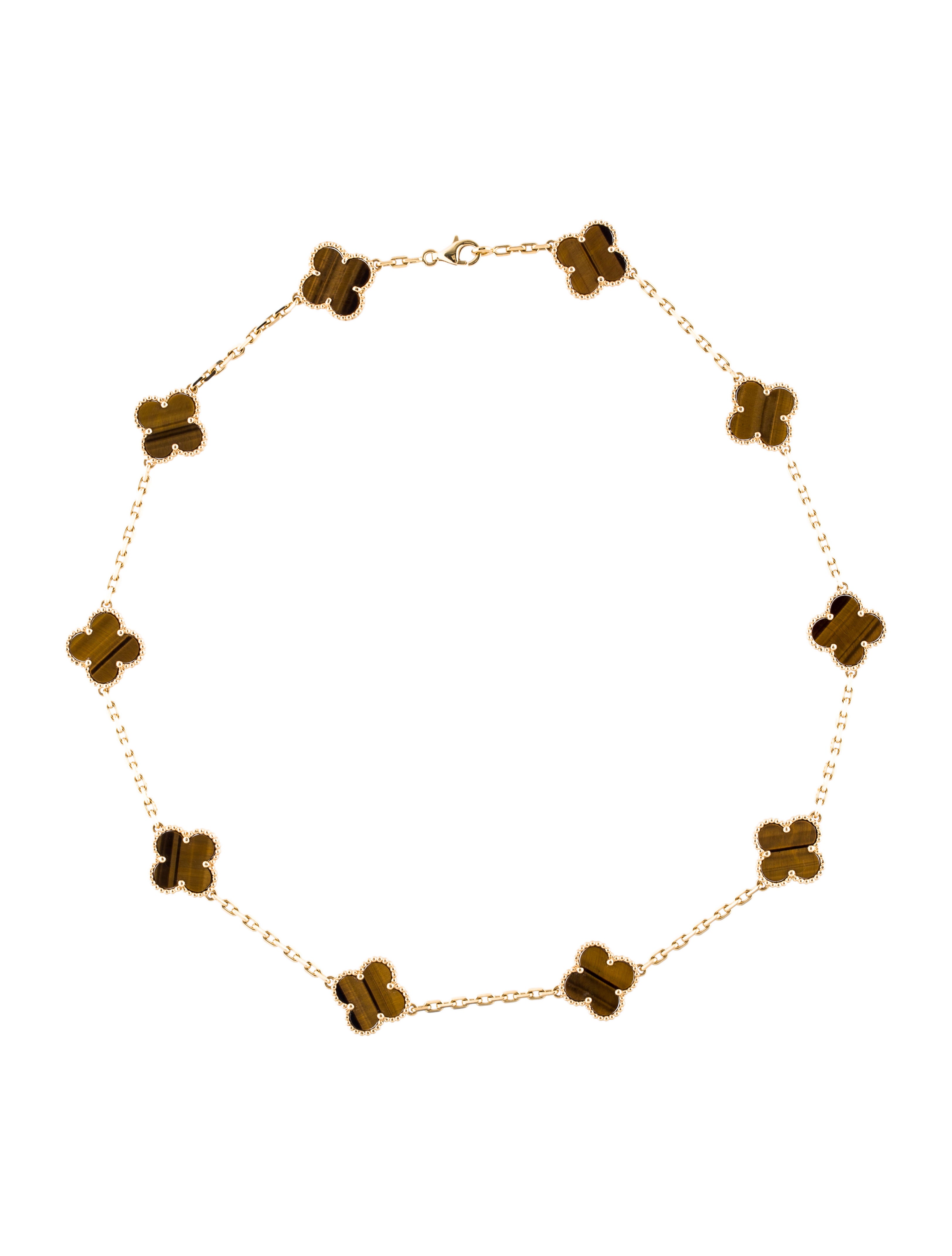 Van Cleef & Arpels Tiger's Eye Vintage Alhambra 10 Motifs Necklace