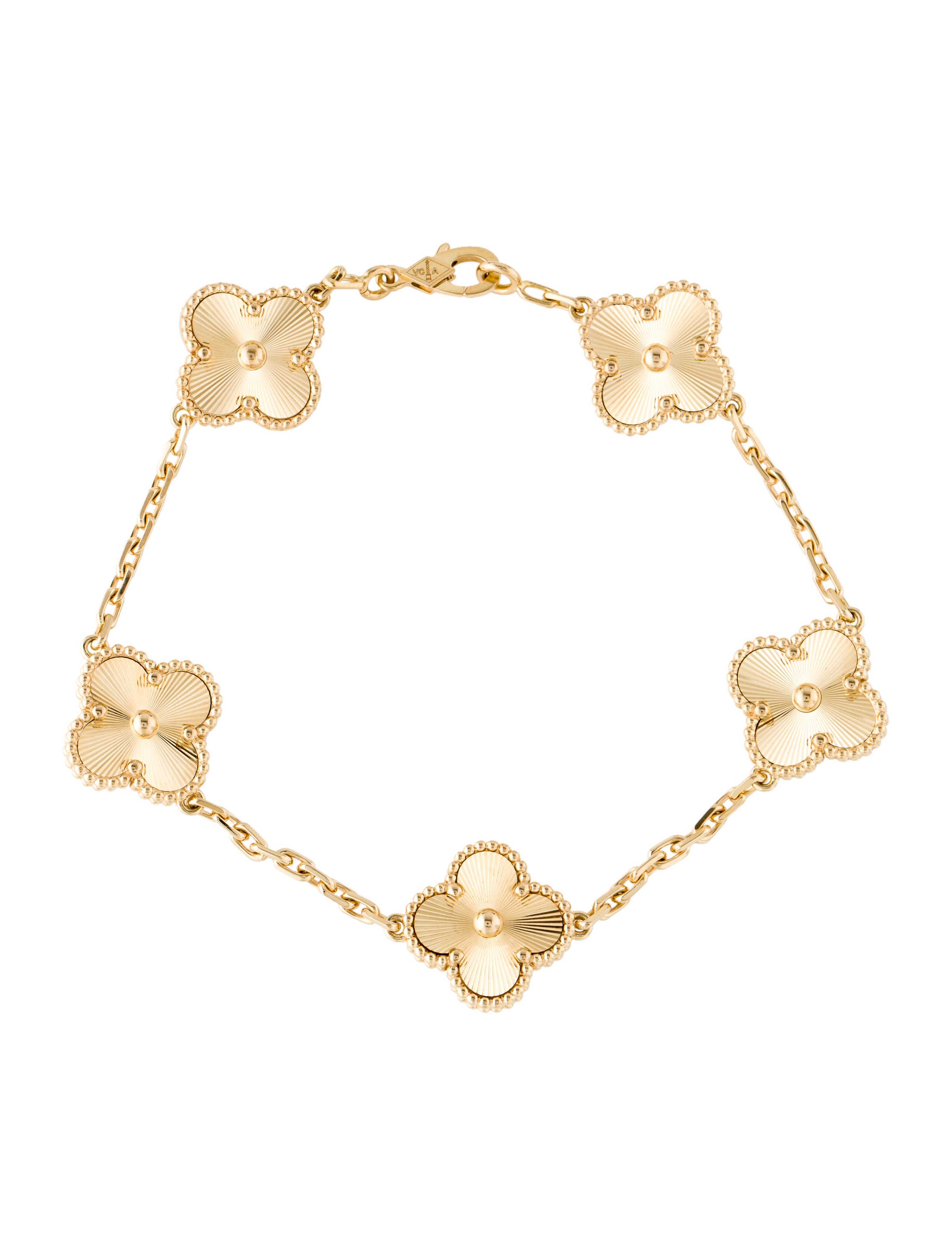 Van Cleef & Arpels Vintage Alhambra Guilloché Bracelet Gold, 18K