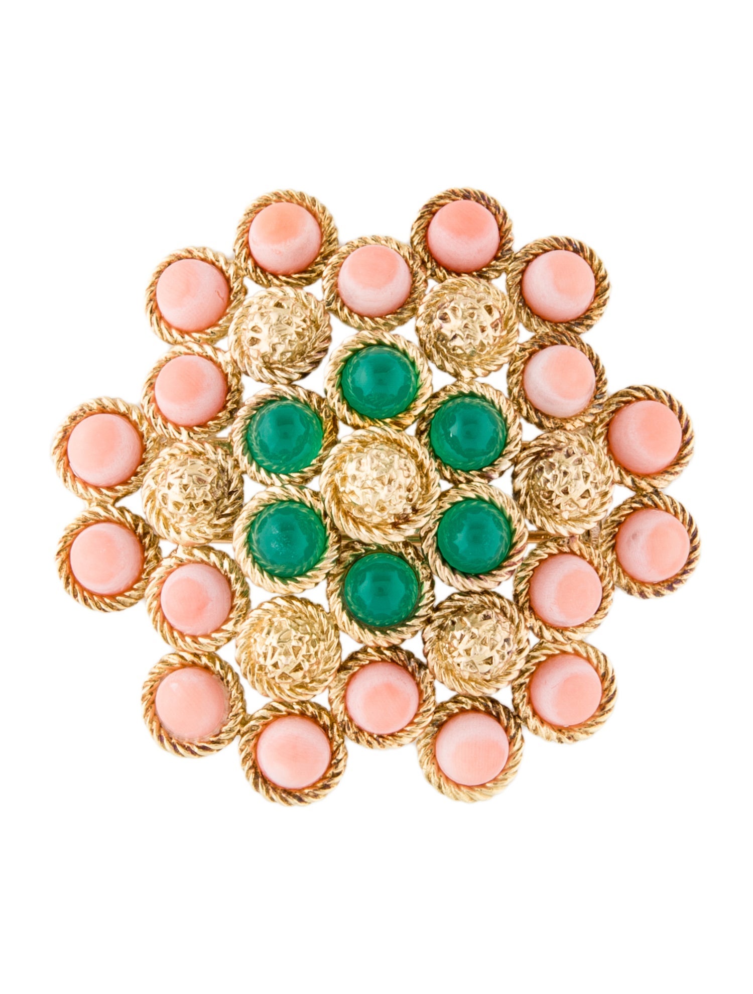 Van Cleef & Arpels Vintage 18K Coral & Dyed Chalcedony Brooch