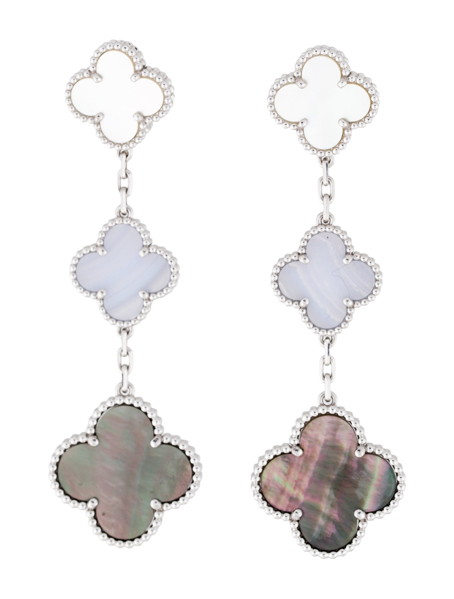 Van Cleef & Arpels Mother of Pearl Magic Alhambra 3 Motif Earrings