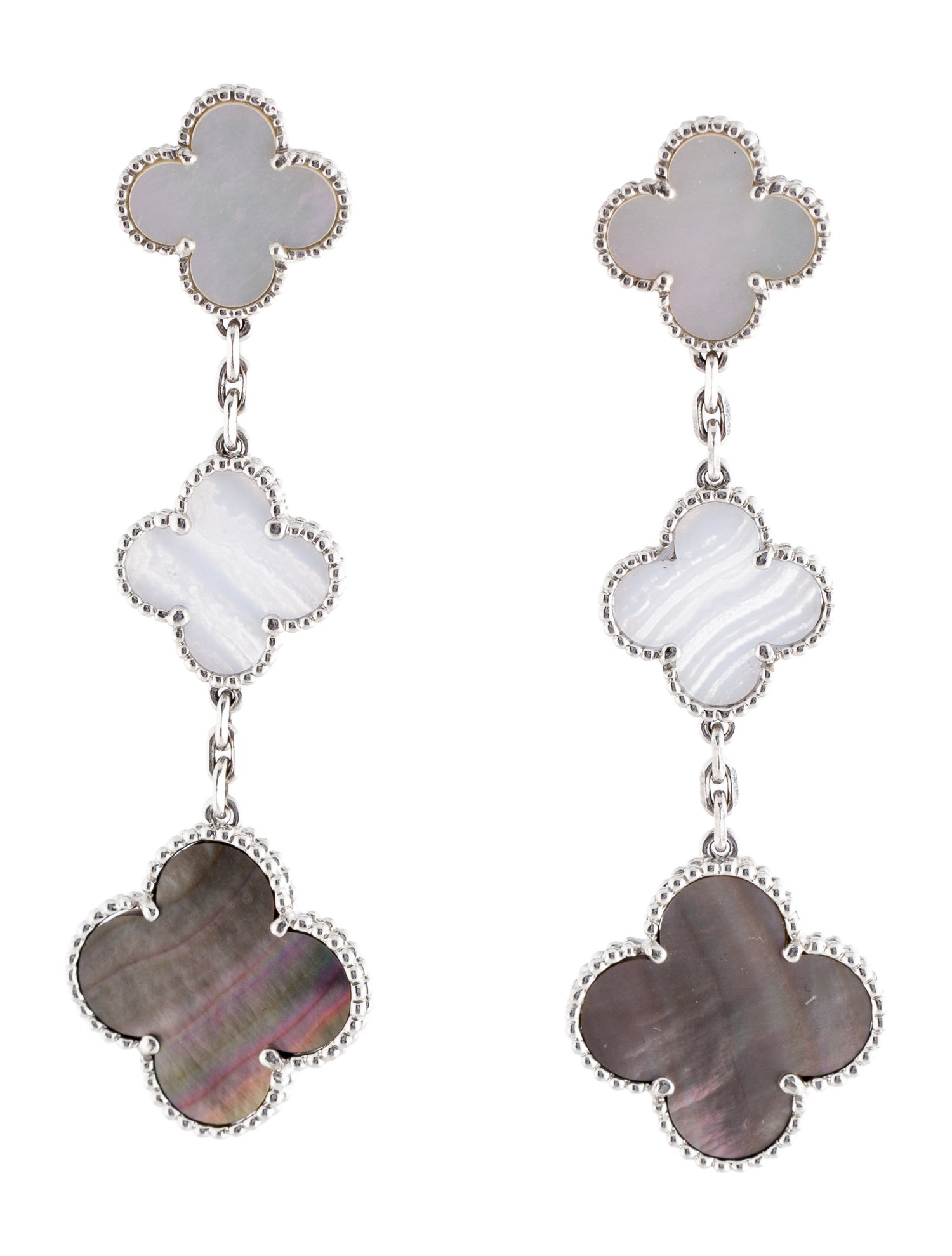 Van Cleef & Arpels Mother of Pearl & Agate Magic Alhambra Earrings, 3 Motifs
