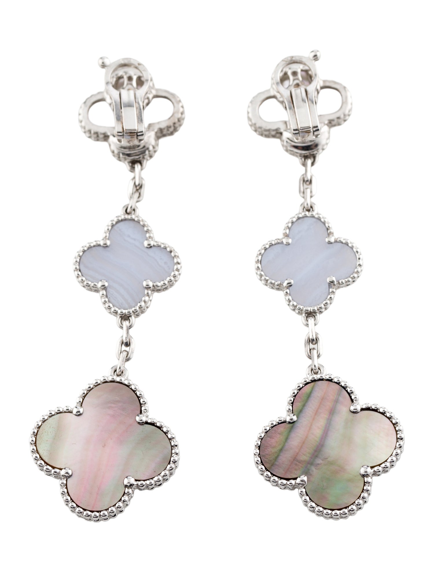 Van Cleef & Arpels Mother of Pearl & Agate Magic Alhambra Earrings, 3 Motifs