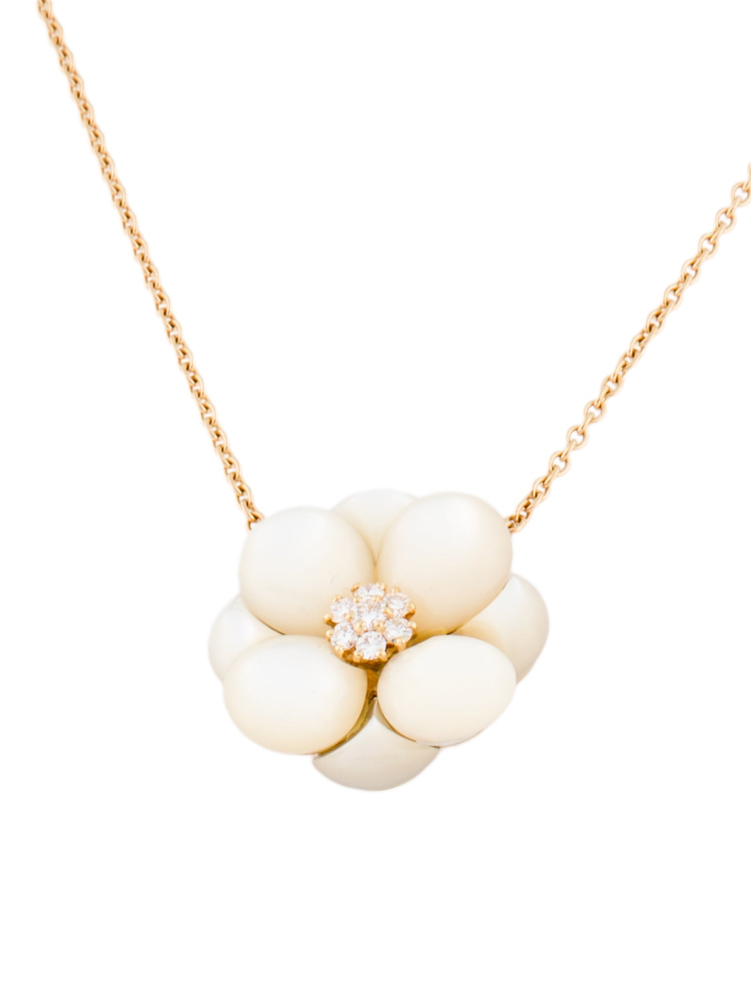 Van Cleef & Arpels Mother of Pearl & Diamond Flower Pendant Necklace