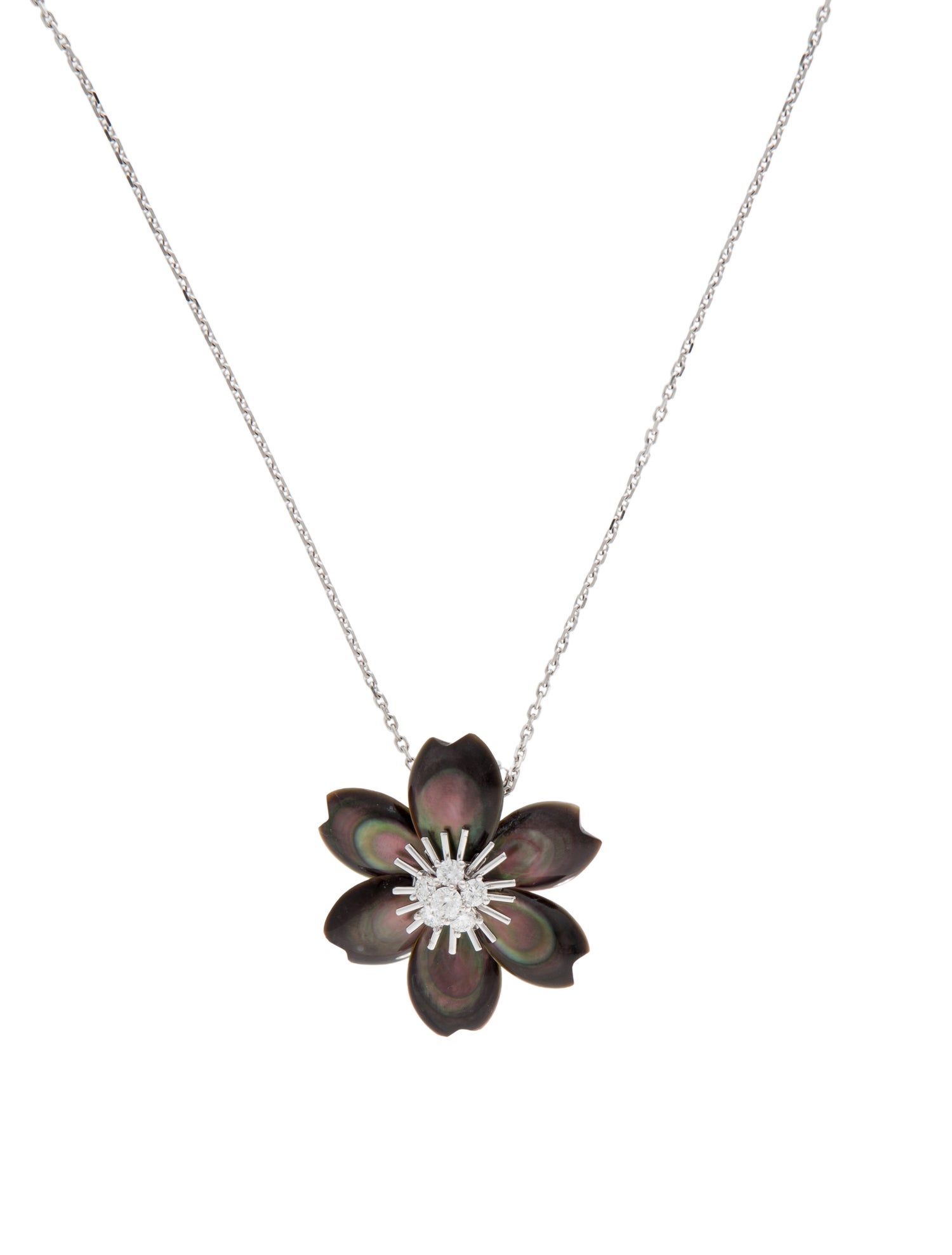 Van Cleef & Arpels Mother of Pearl Small Rose de Noël Clip Pendant Necklace
