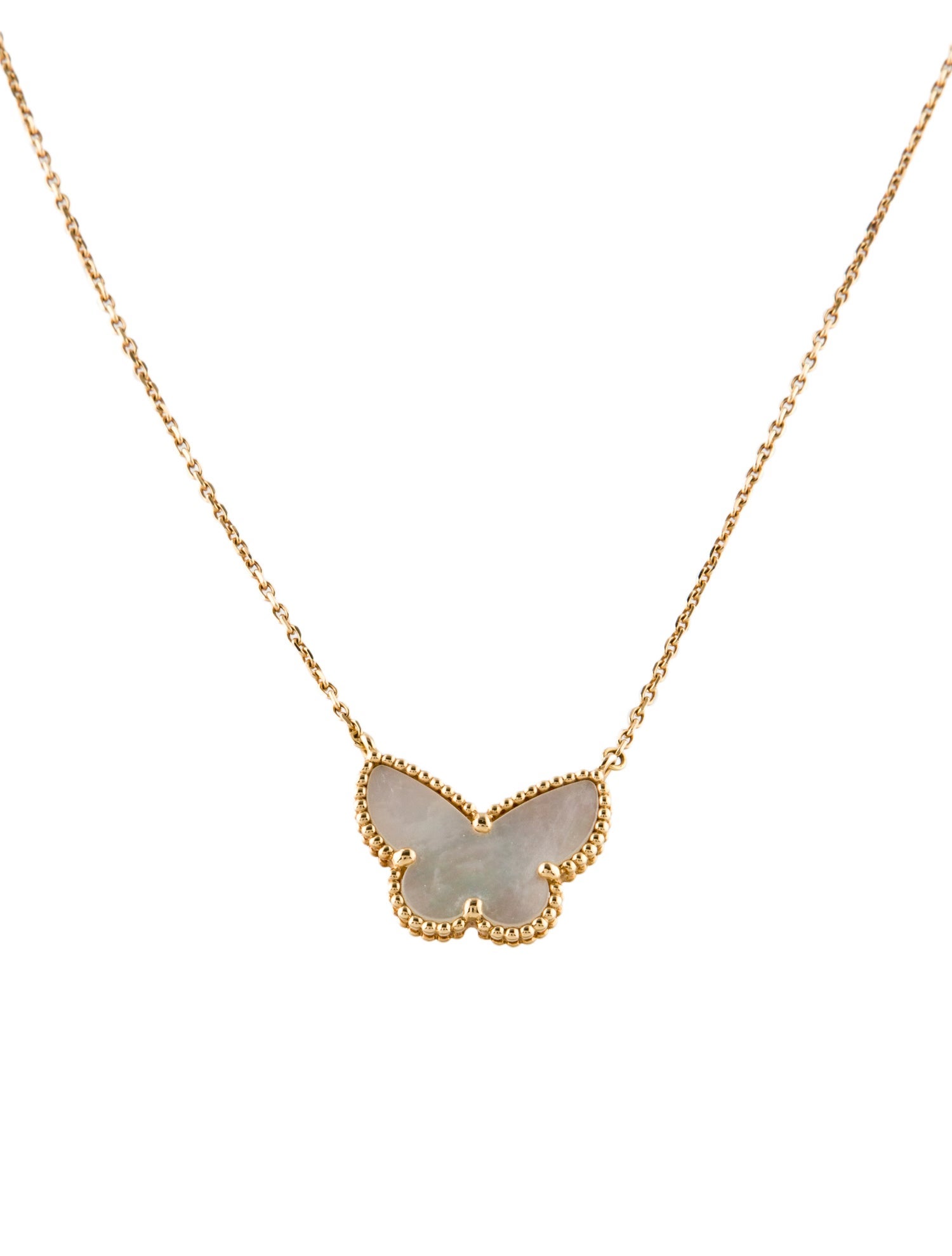 Van Cleef & Arpels Mother of Pearl Lucky Alhambra Butterfly Pendant Necklace