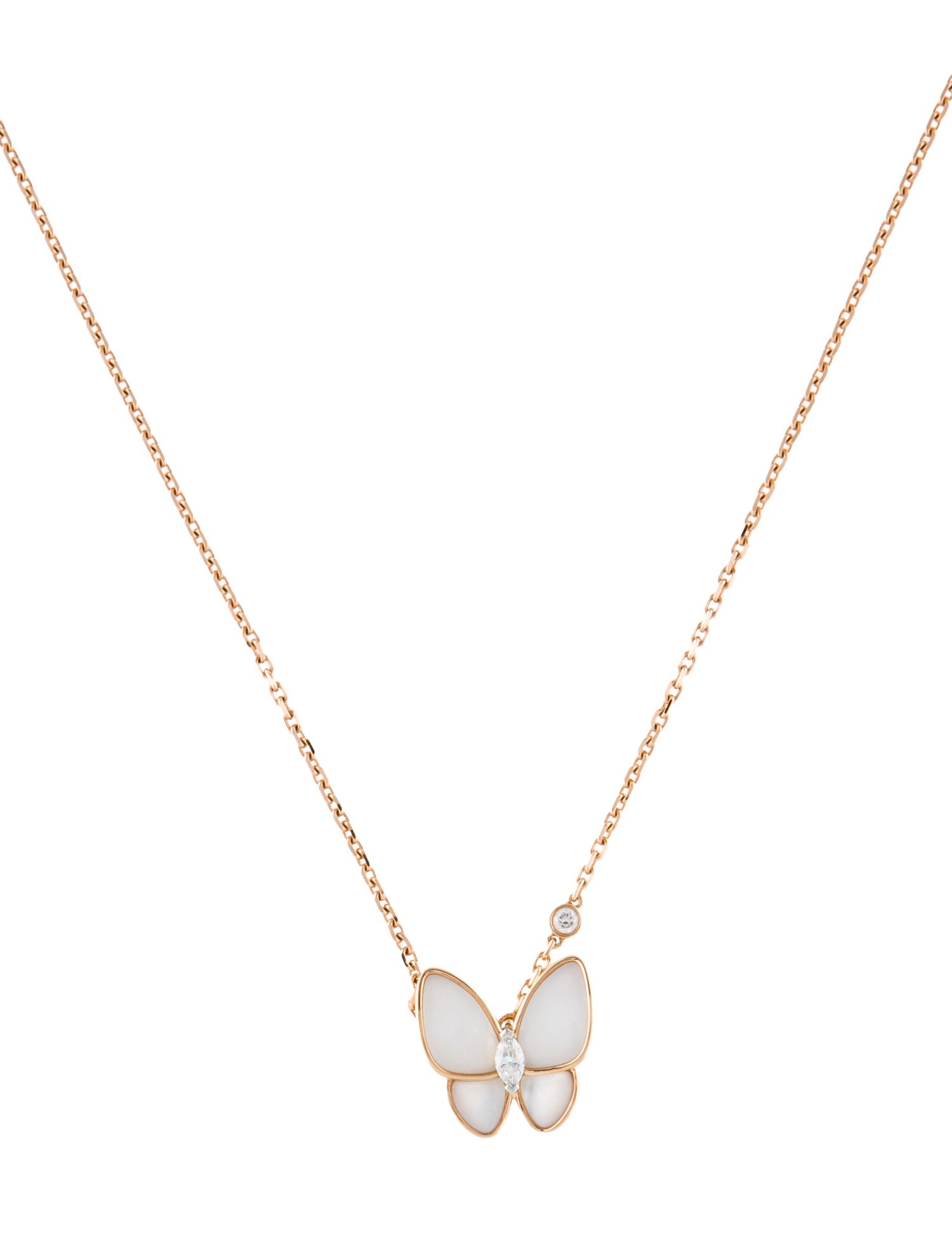 Van Cleef & Arpels Mother of Pearl Two Butterfly Pendant Necklace
