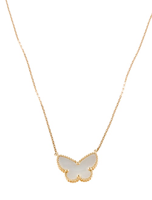 Van Cleef & Arpels Mother of Pearl Lucky Alhambra Butterfly Pendant Necklace