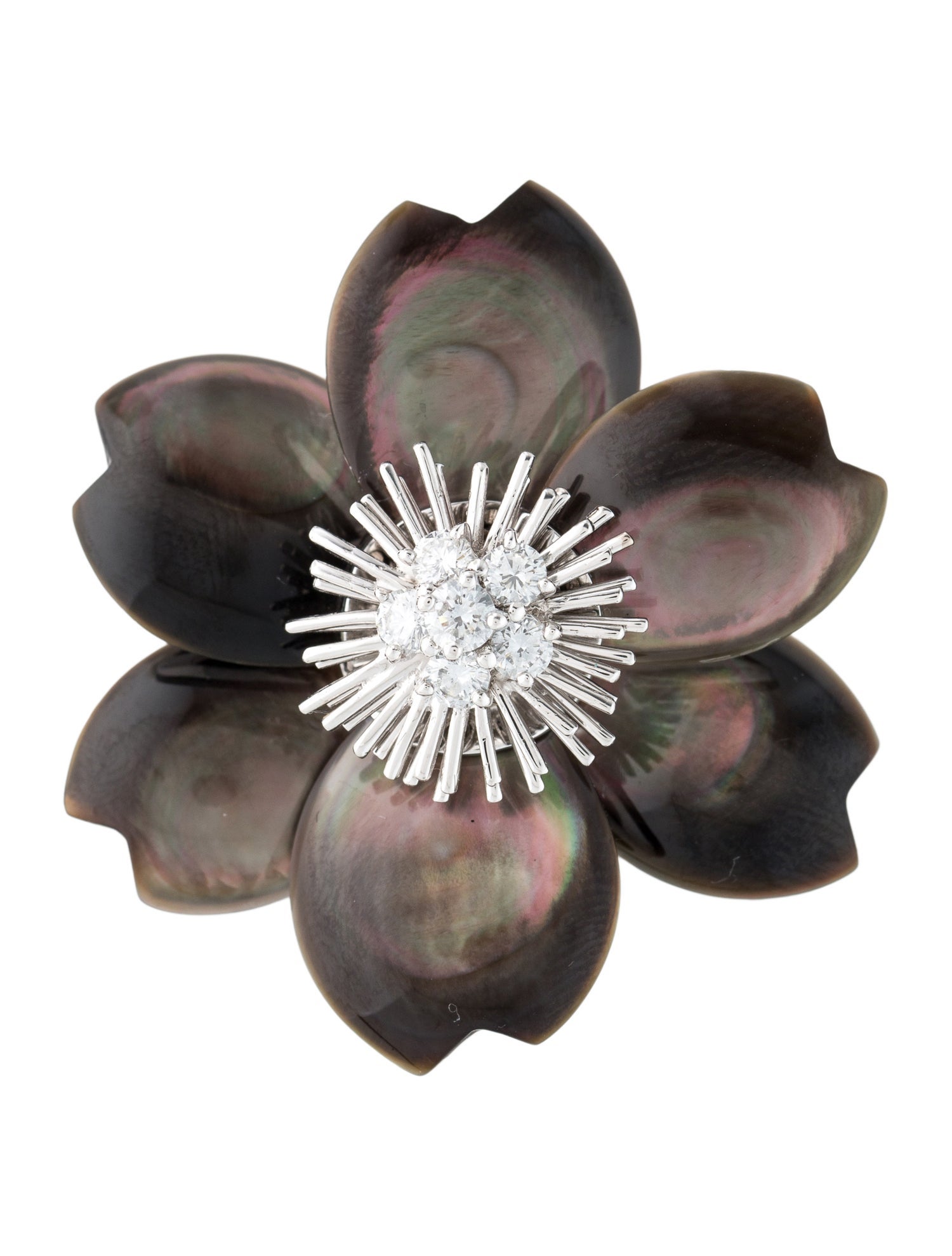 Van Cleef & Arpels Vintage Mother of Pearl Rose de Noël Clip, Medium Model