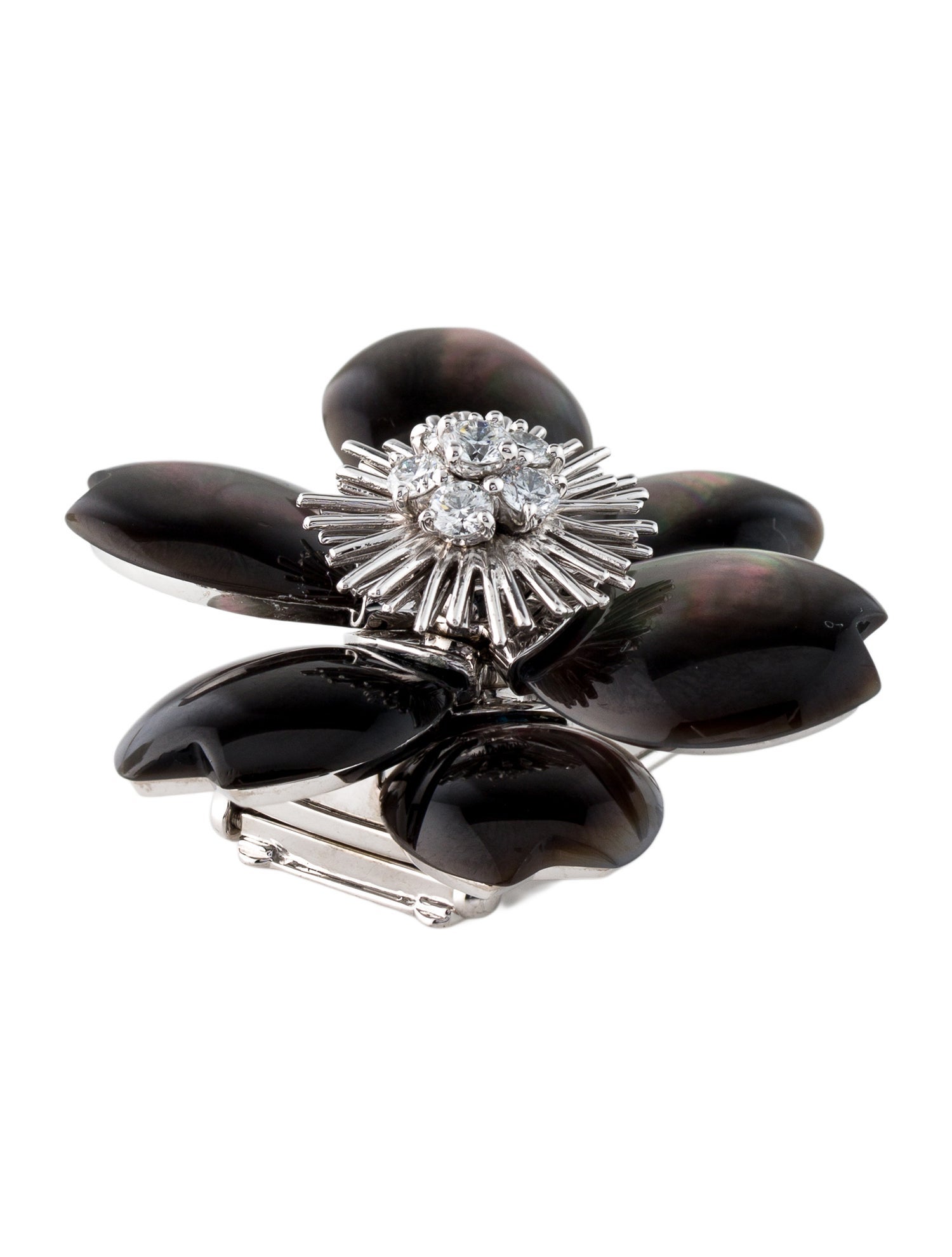 Van Cleef & Arpels Vintage Mother of Pearl Rose de Noël Clip, Medium Model