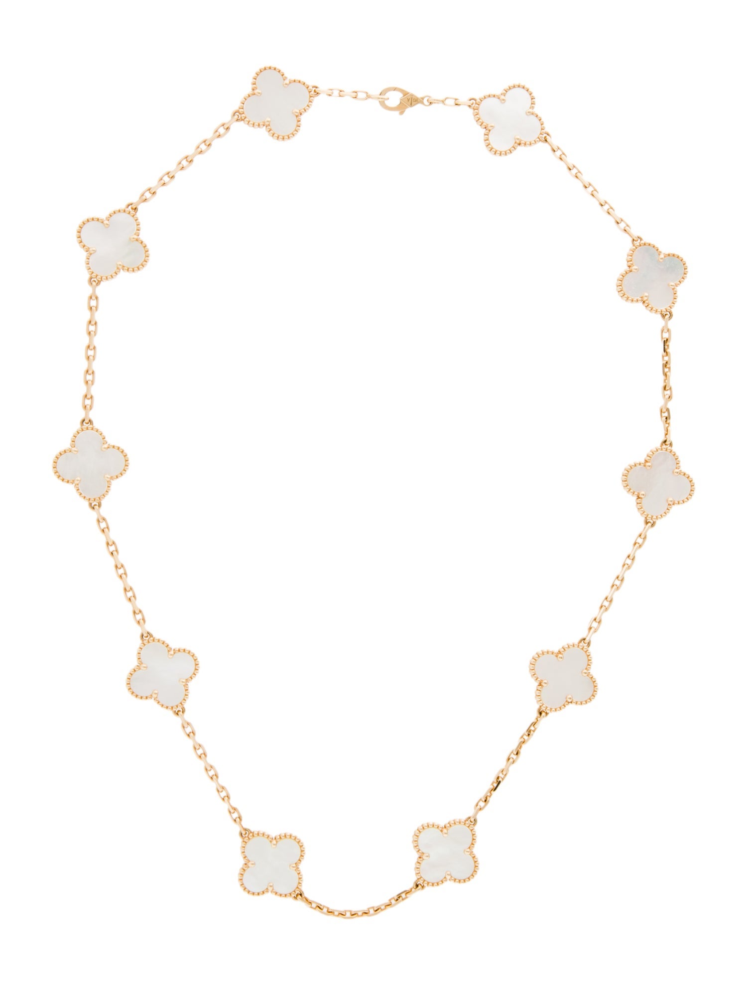 Van Cleef & Arpels Mother of Pearl Vintage Alhambra Necklace, 10 Motifs