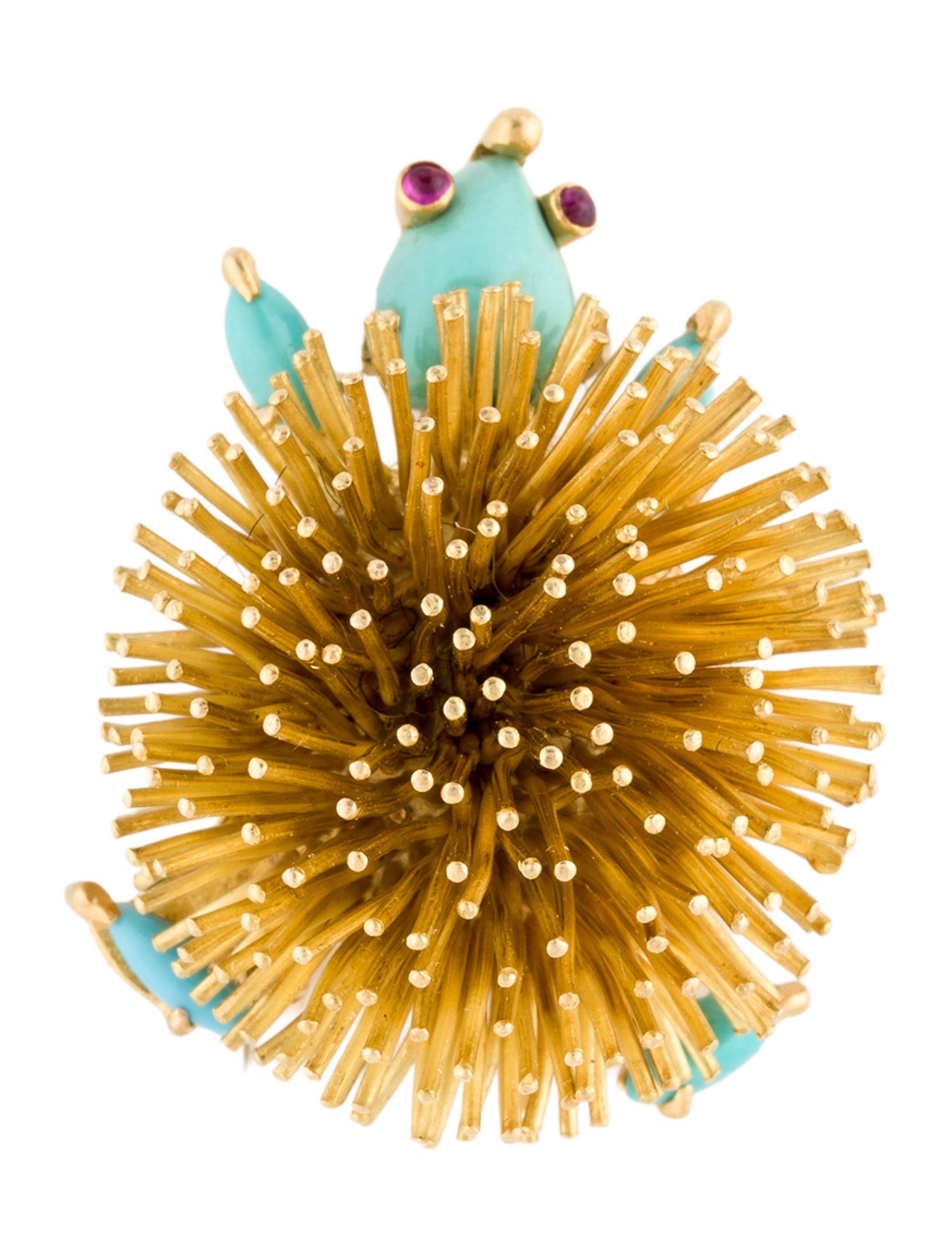 Van Cleef & Arpels Vintage 18K Ruby & Turquoise Hedgehog Brooch