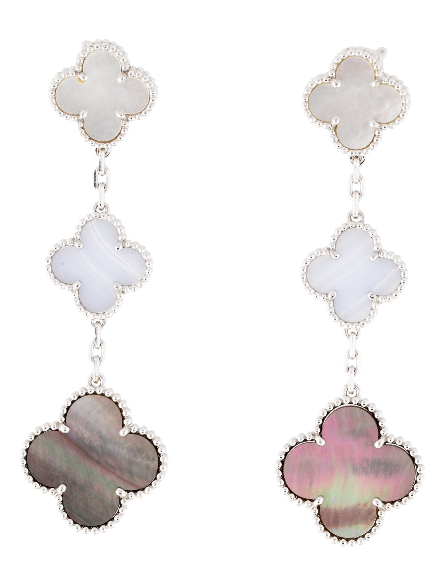 Van Cleef & Arpels Mother of Pearl Magic Alhambra Earrings, 3 Motifs