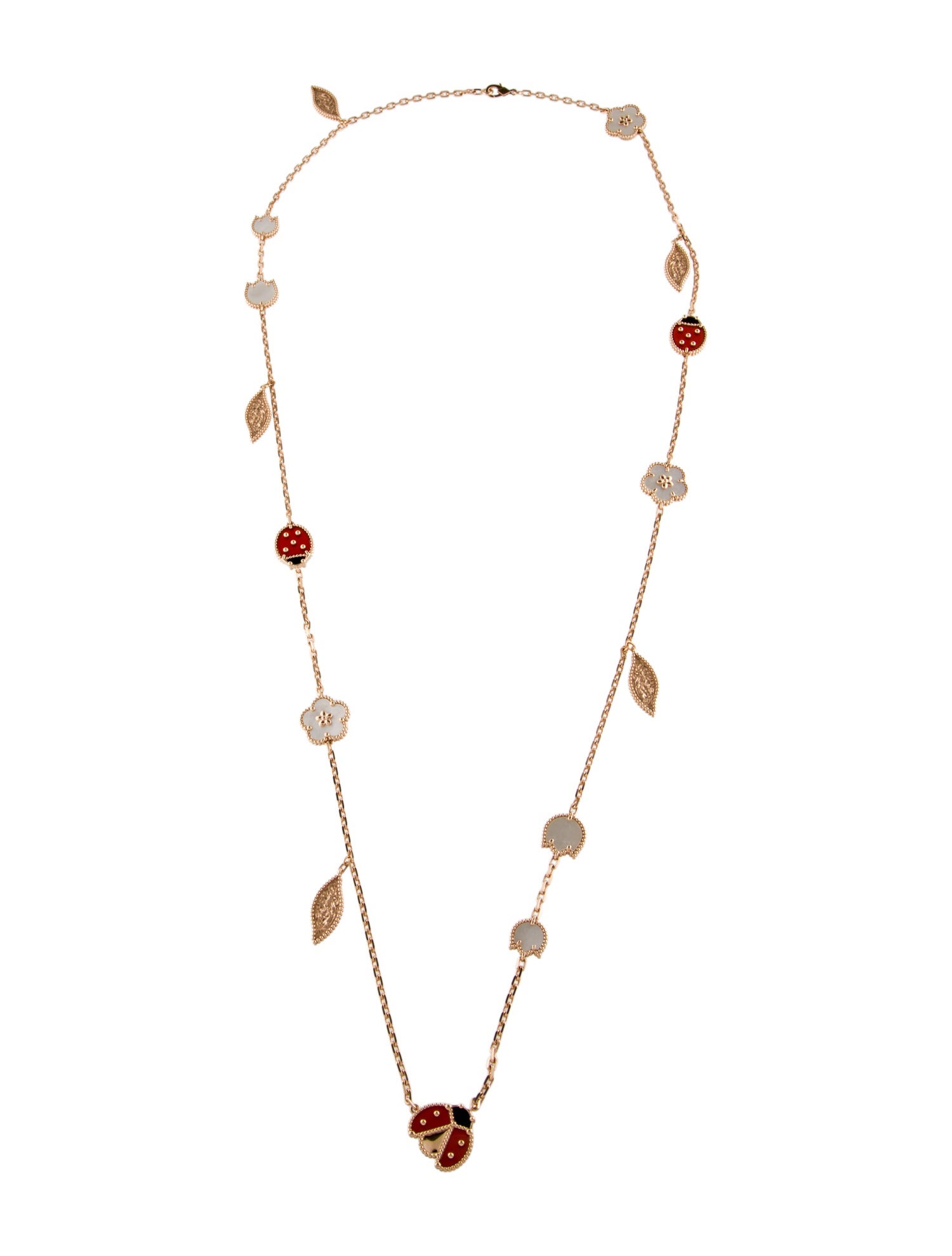 Van Cleef & Arpels Mother of Pearl Lucky Spring Long Necklace, 15 Motifs