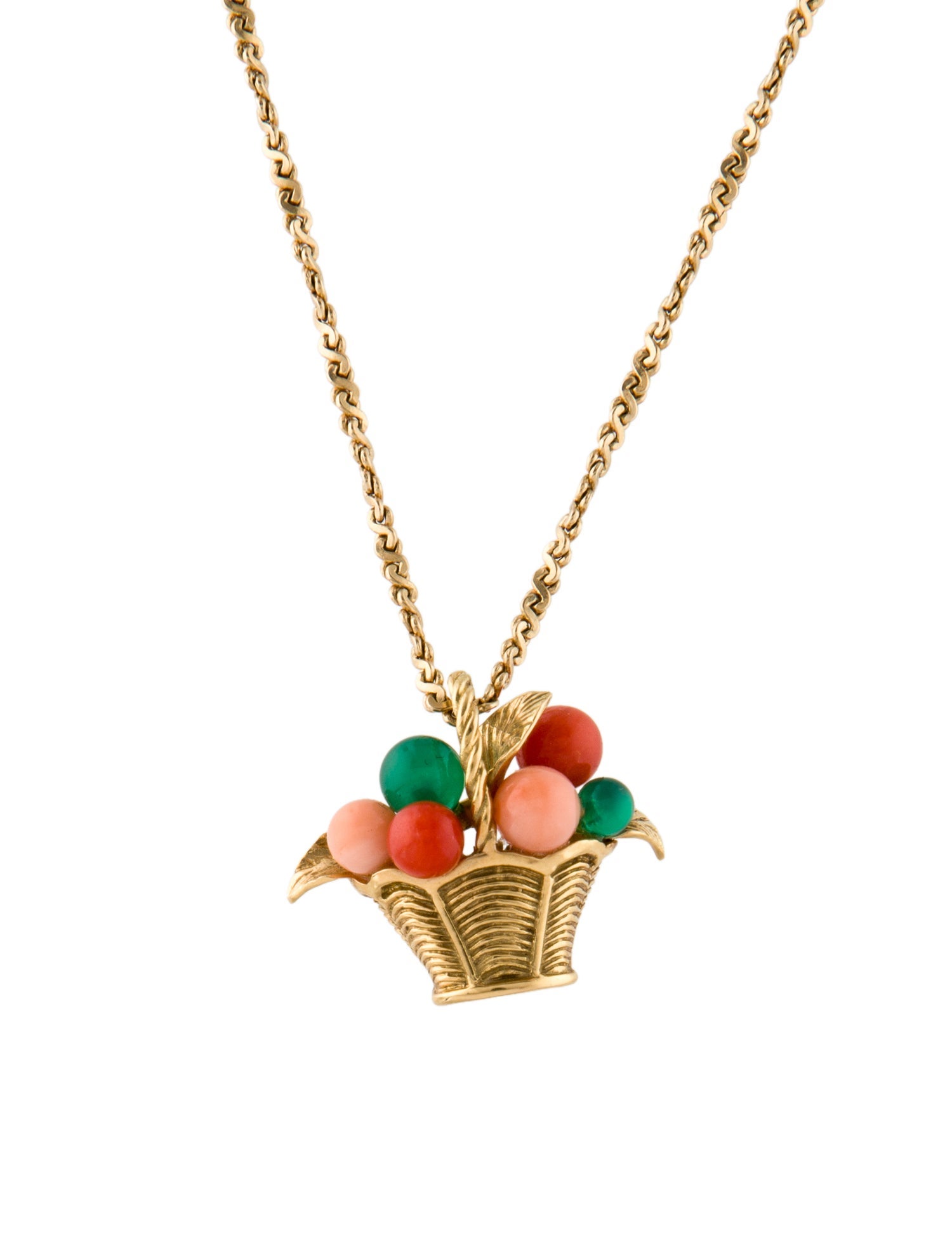 Van Cleef & Arpels Vintage Fruit Basket Pendant With Unbranded 14K Chain Necklace